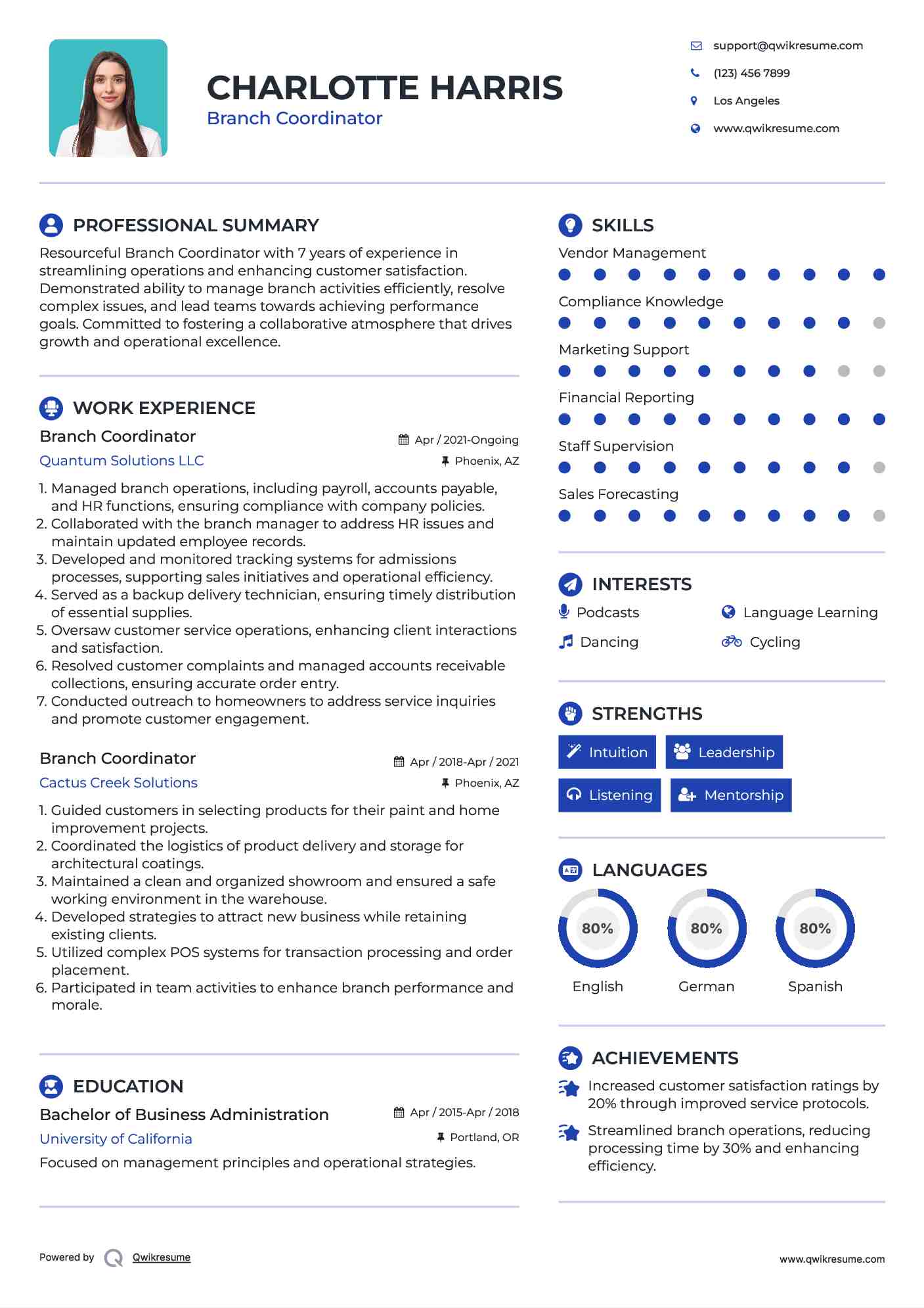 Branch Coordinator Resume Template