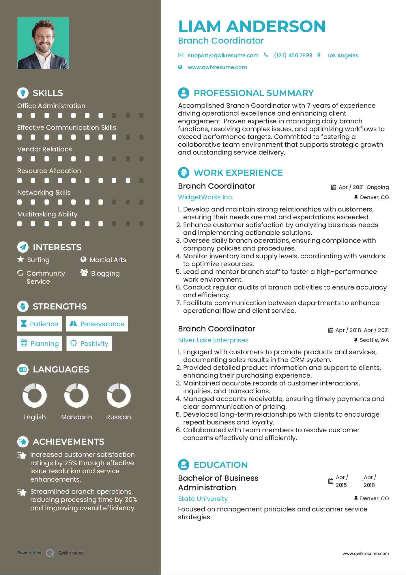 Branch Coordinator Resume Sample