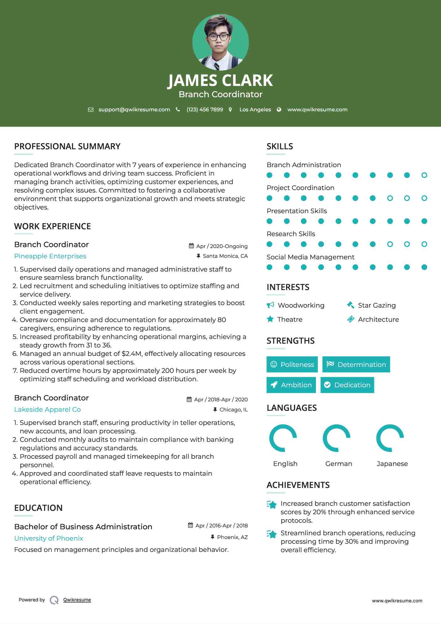 Branch Coordinator Resume Model
