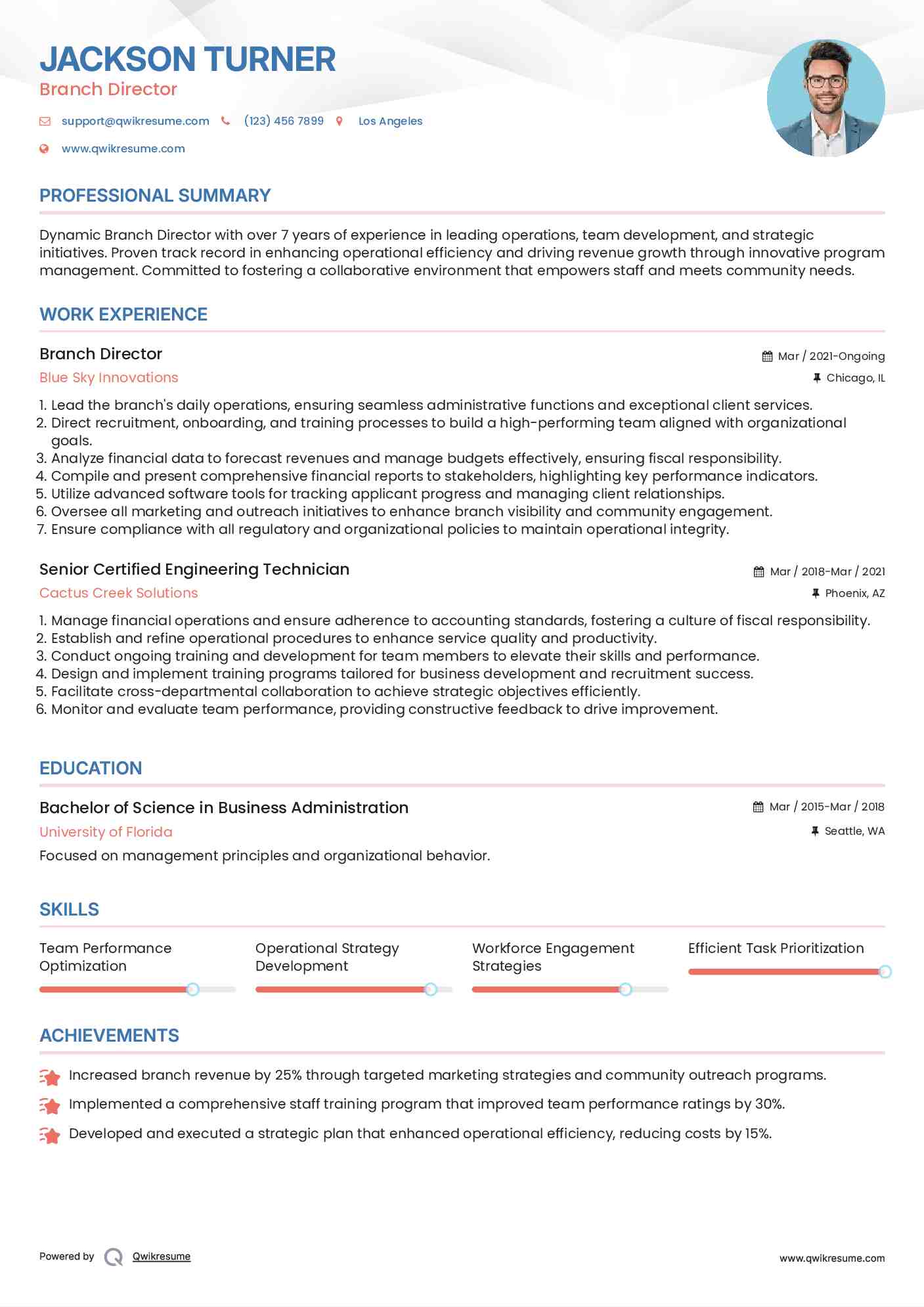 Branch Director Resume Template