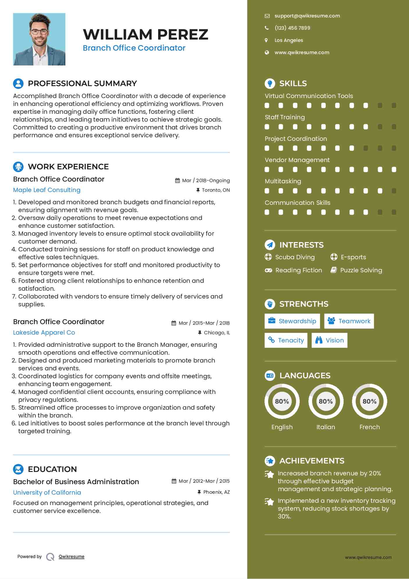 Branch Office Coordinator Resume Template