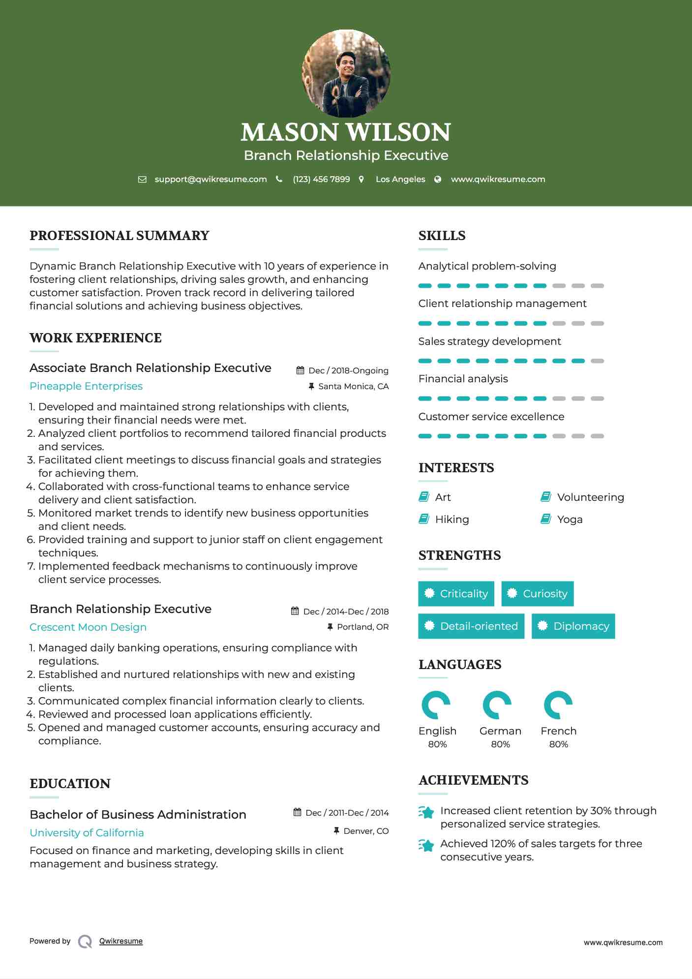 Associate Branch Relationship Executive Resume Sample