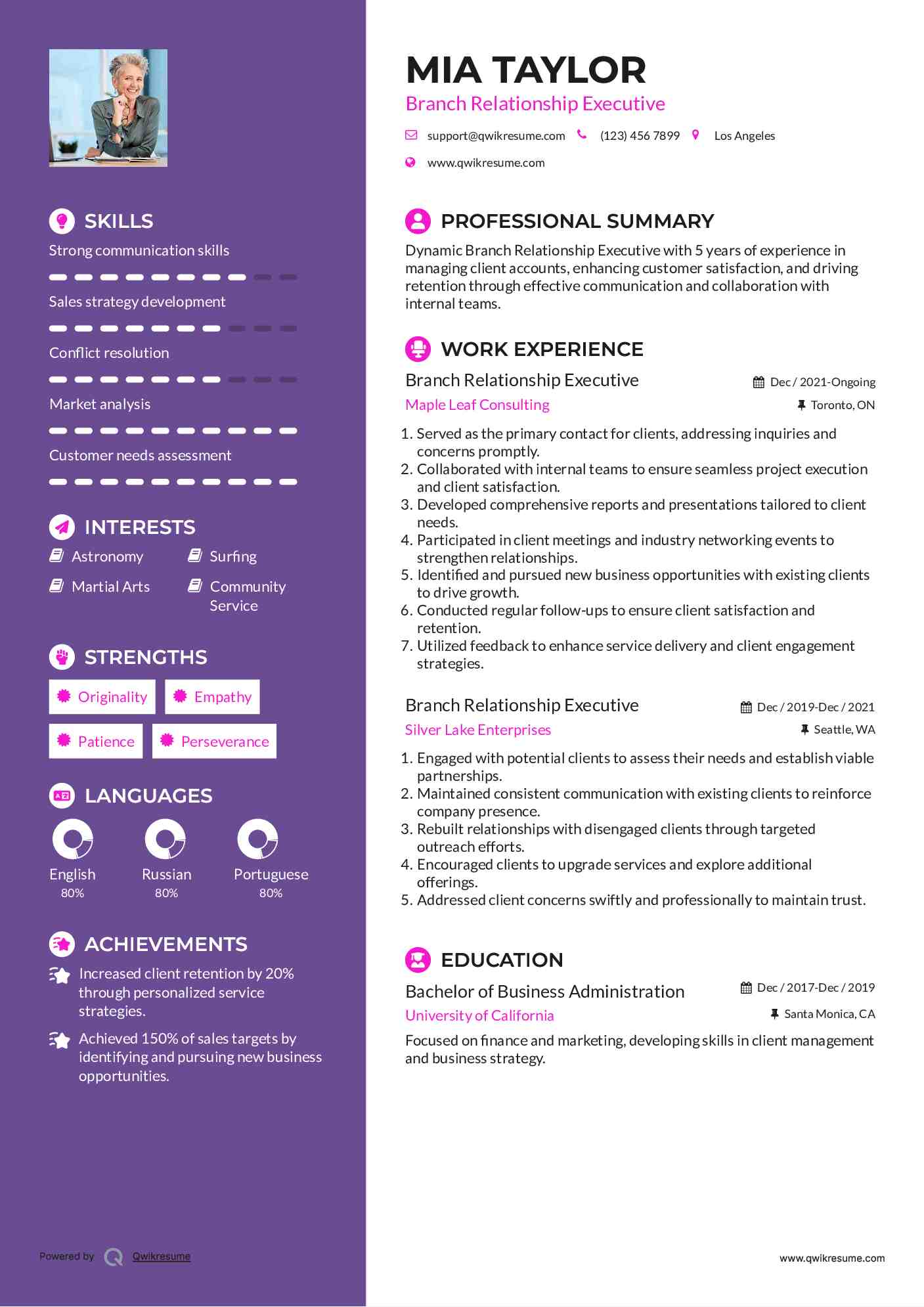 Branch Relationship Executive Resume Format