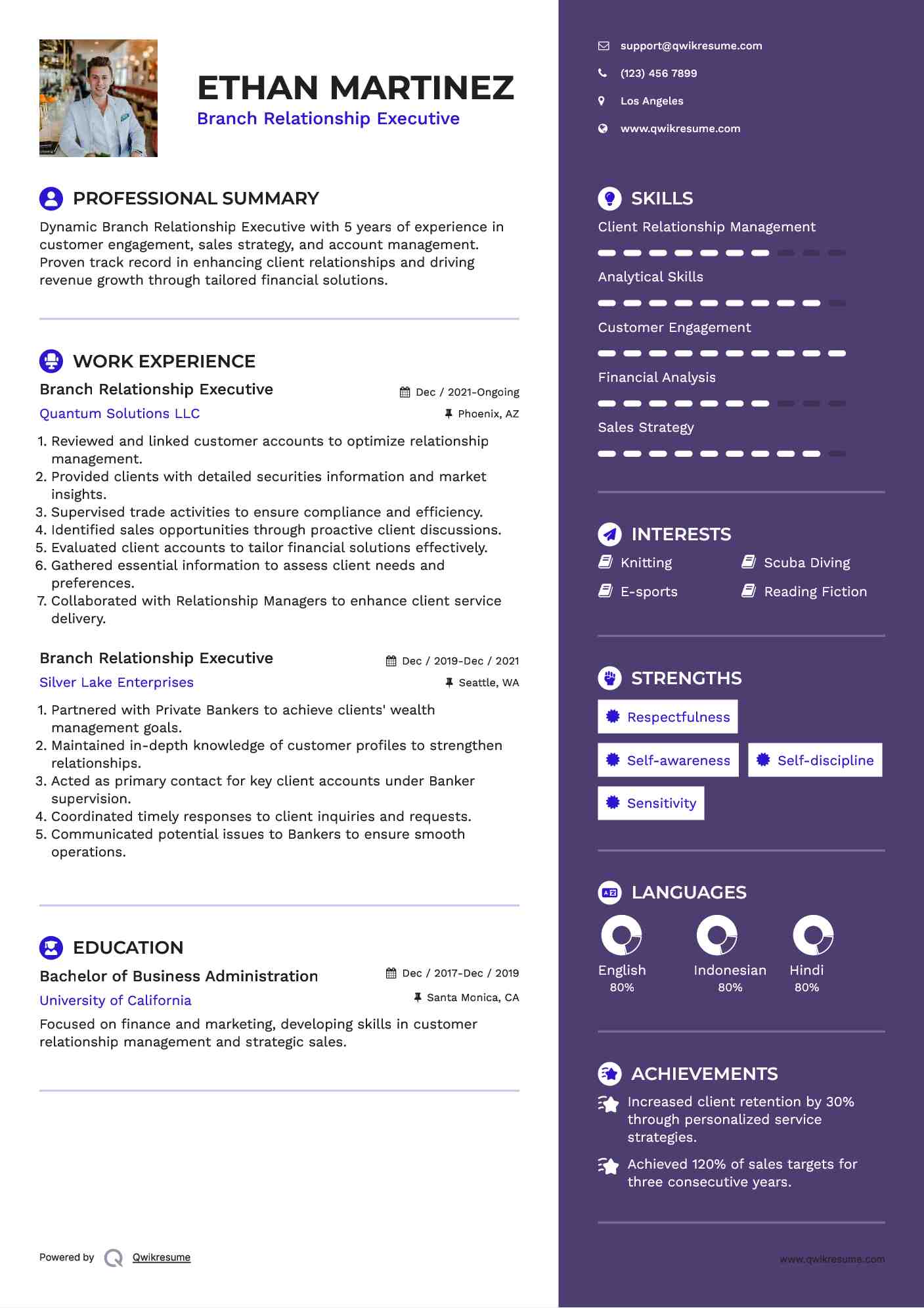 Branch Relationship Executive Resume Sample