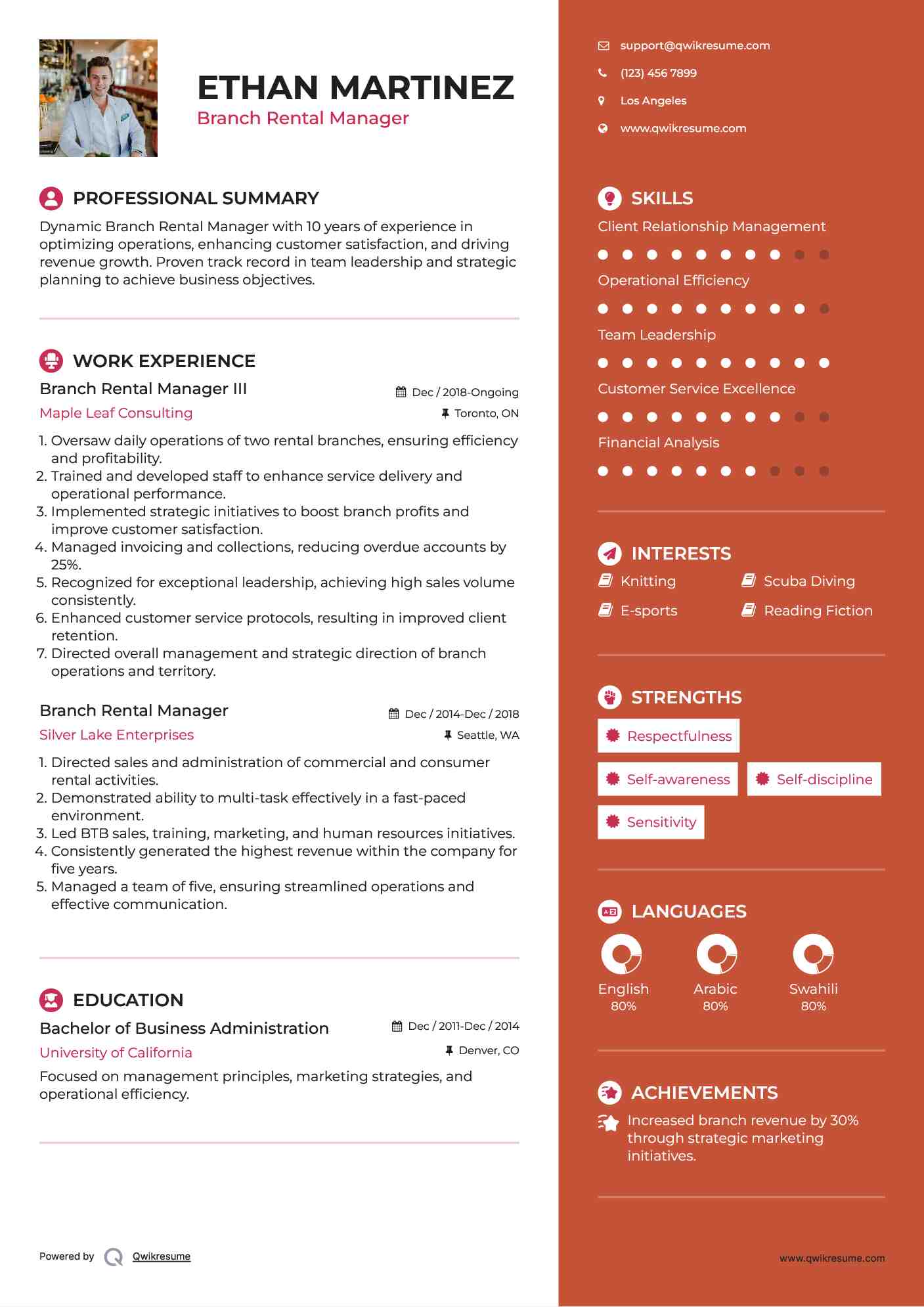 Branch Rental Manager Resume Samples QwikResume