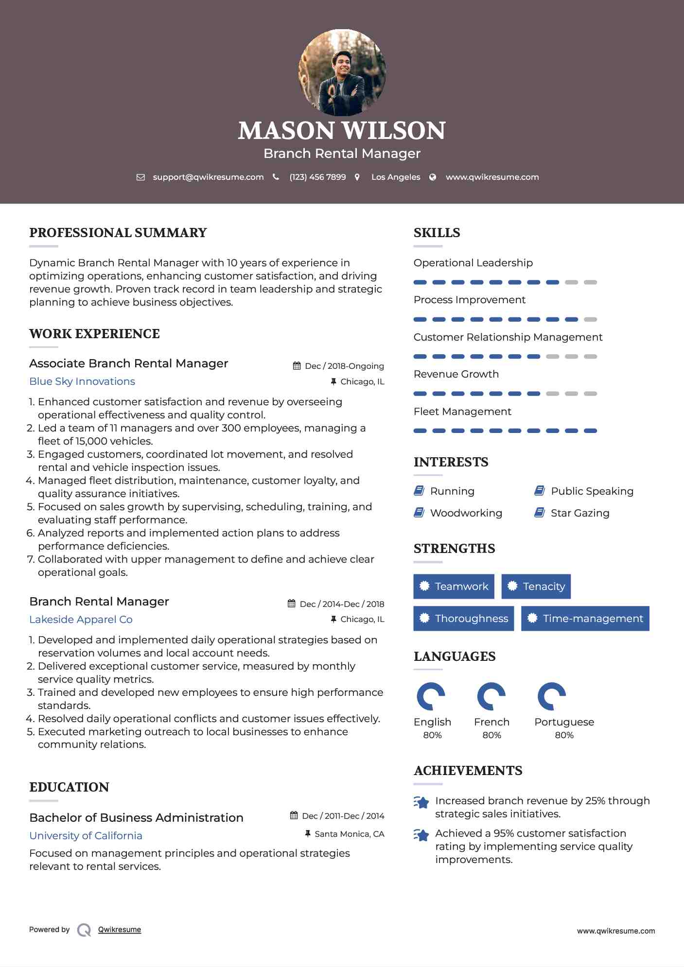 Branch Rental Manager Resume Samples QwikResume
