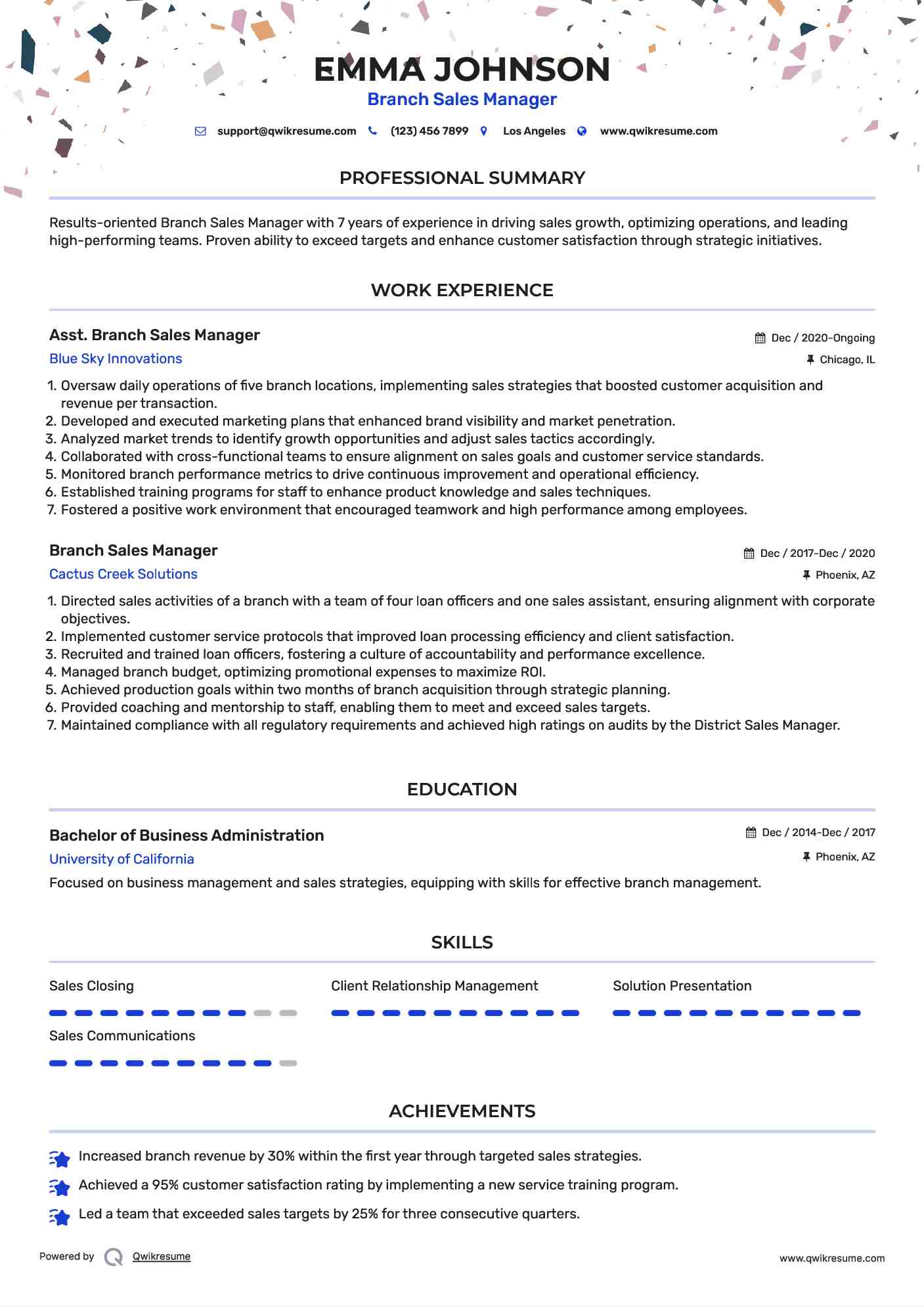 Asst. Branch Sales Manager Resume Template