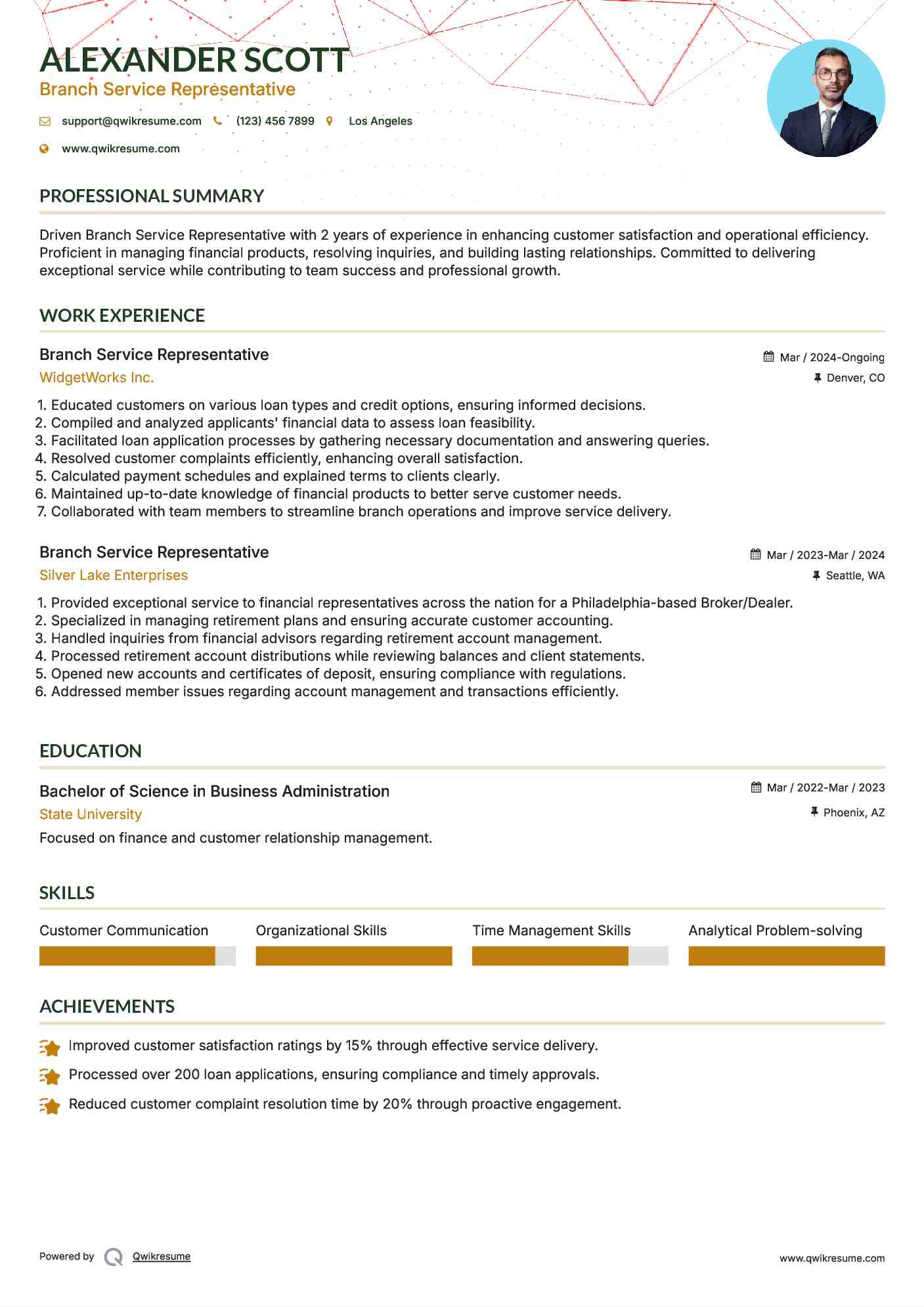 Branch Service Representative Resume Format