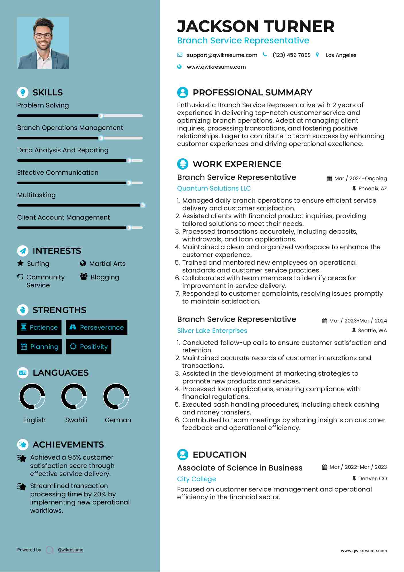 Branch Service Representative Resume Template