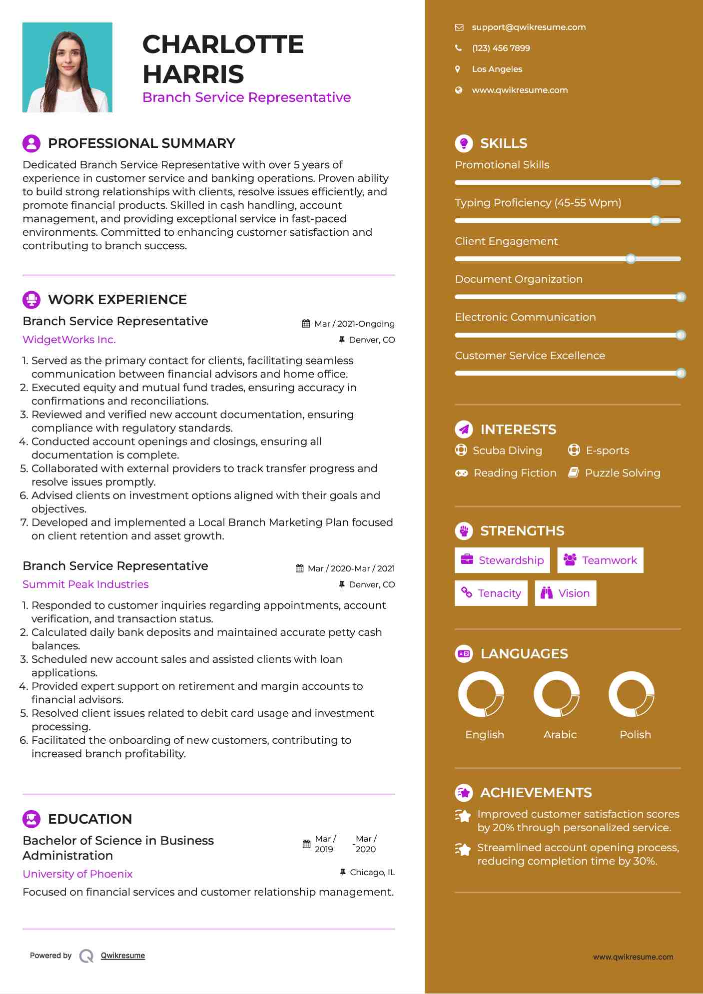 Branch Service Representative Resume Format