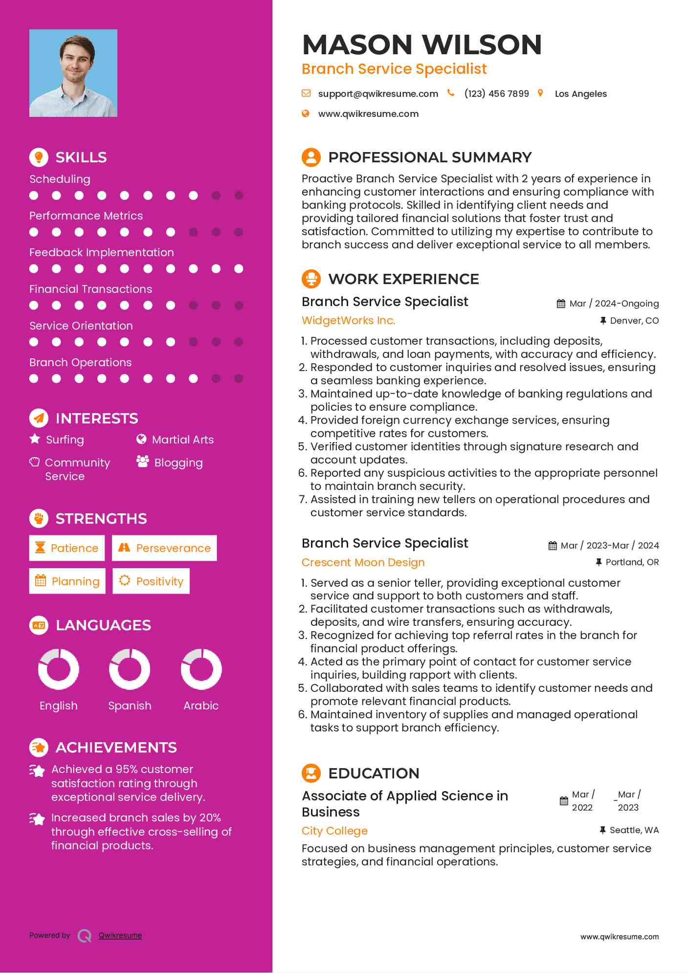 Branch Service Specialist Resume Format