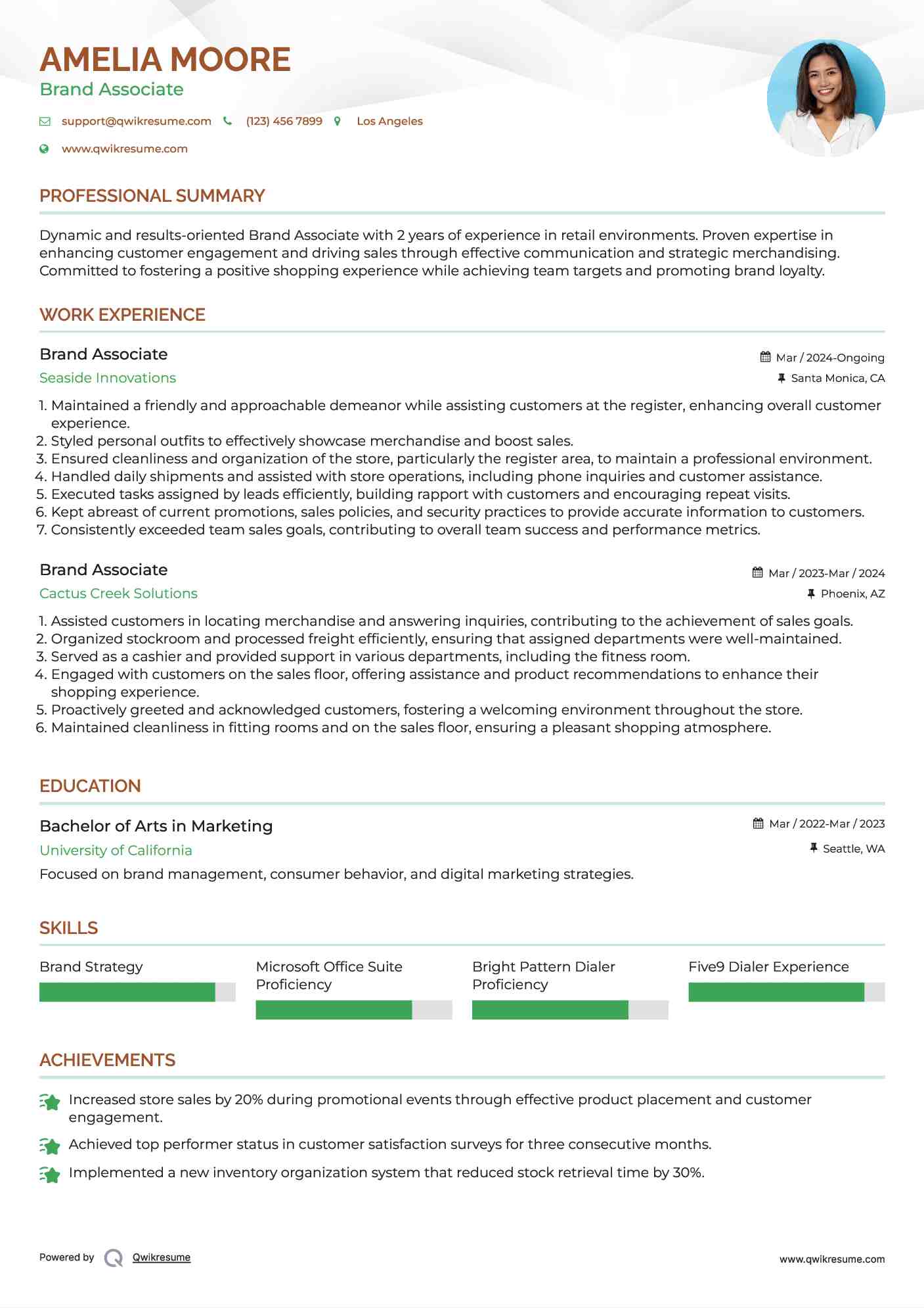 Brand Associate Resume Format