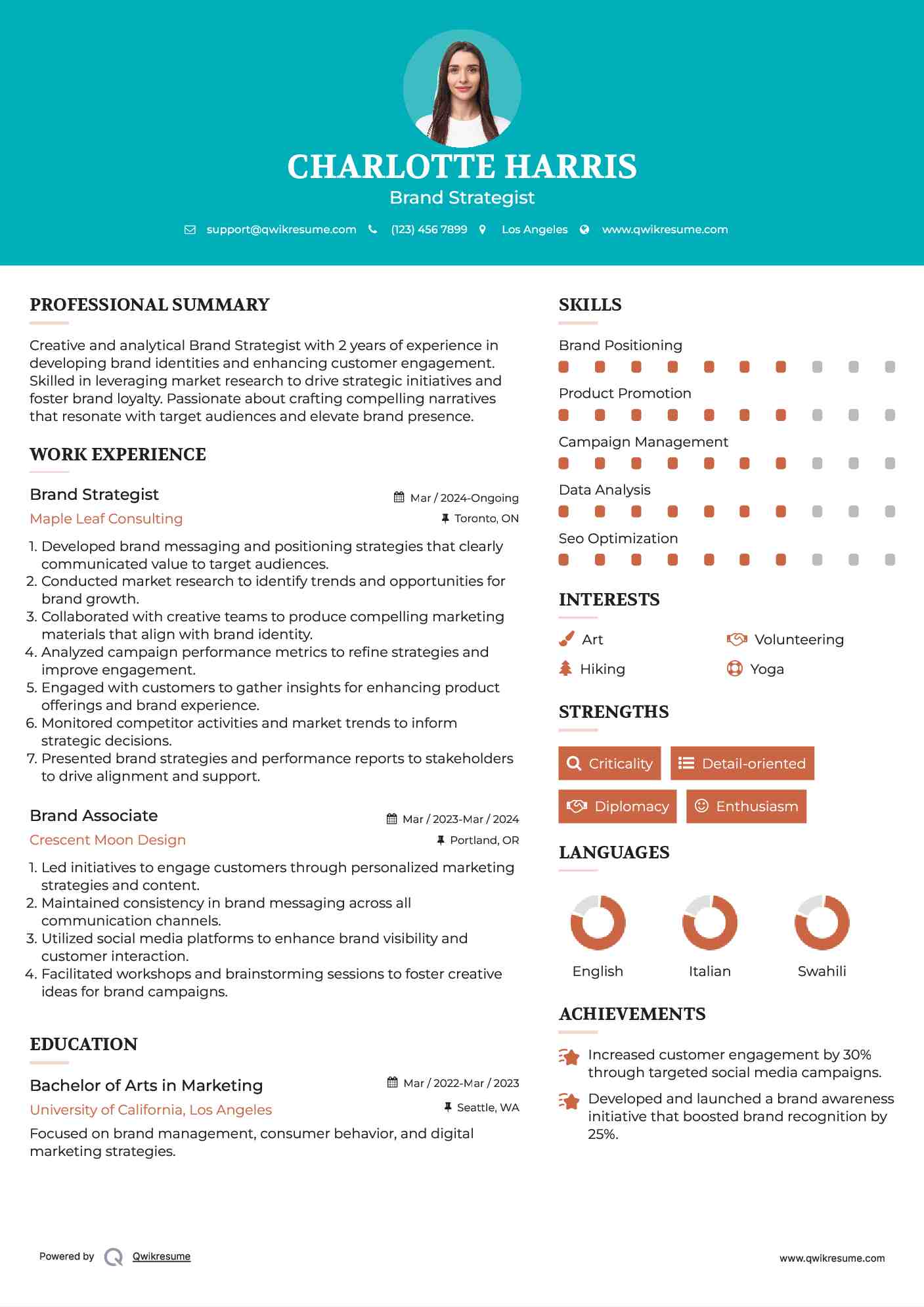 Brand Strategist Resume Sample