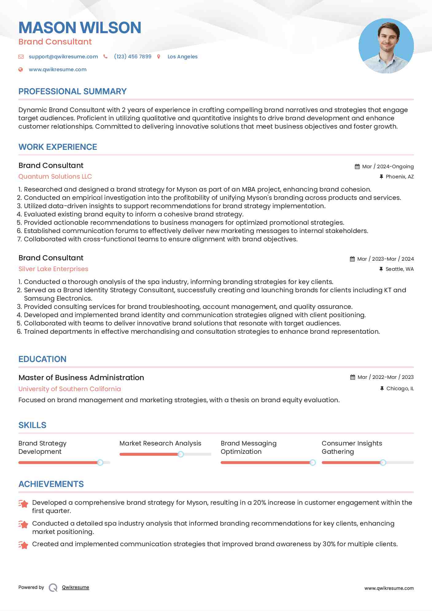Brand Consultant Resume Sample