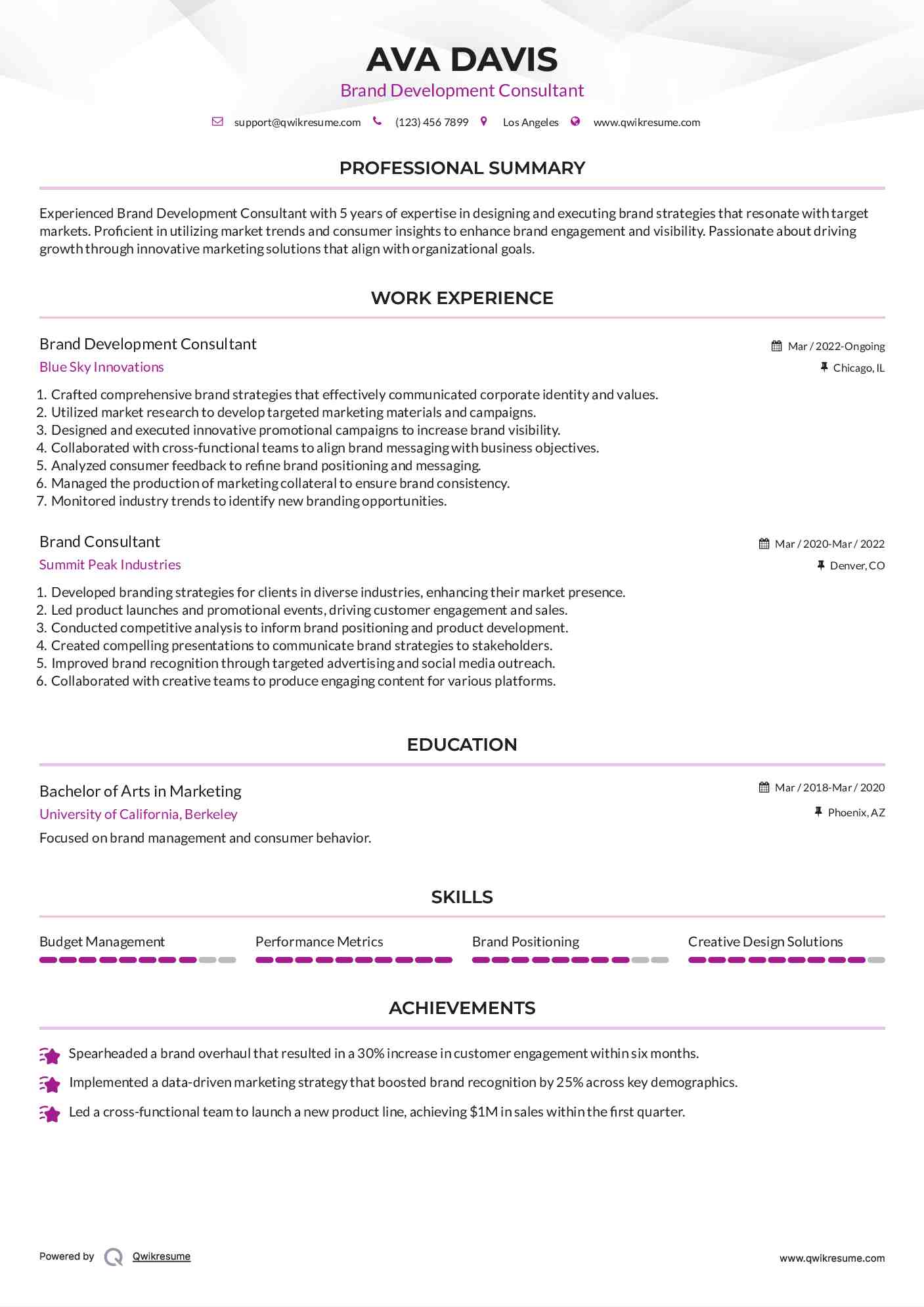 Brand Development Consultant Resume Template