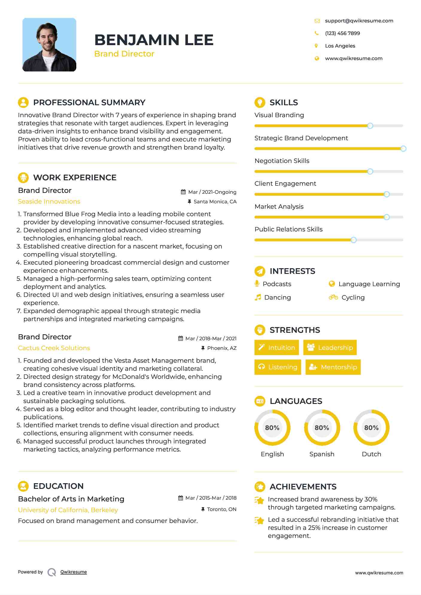 Brand Director Resume Sample