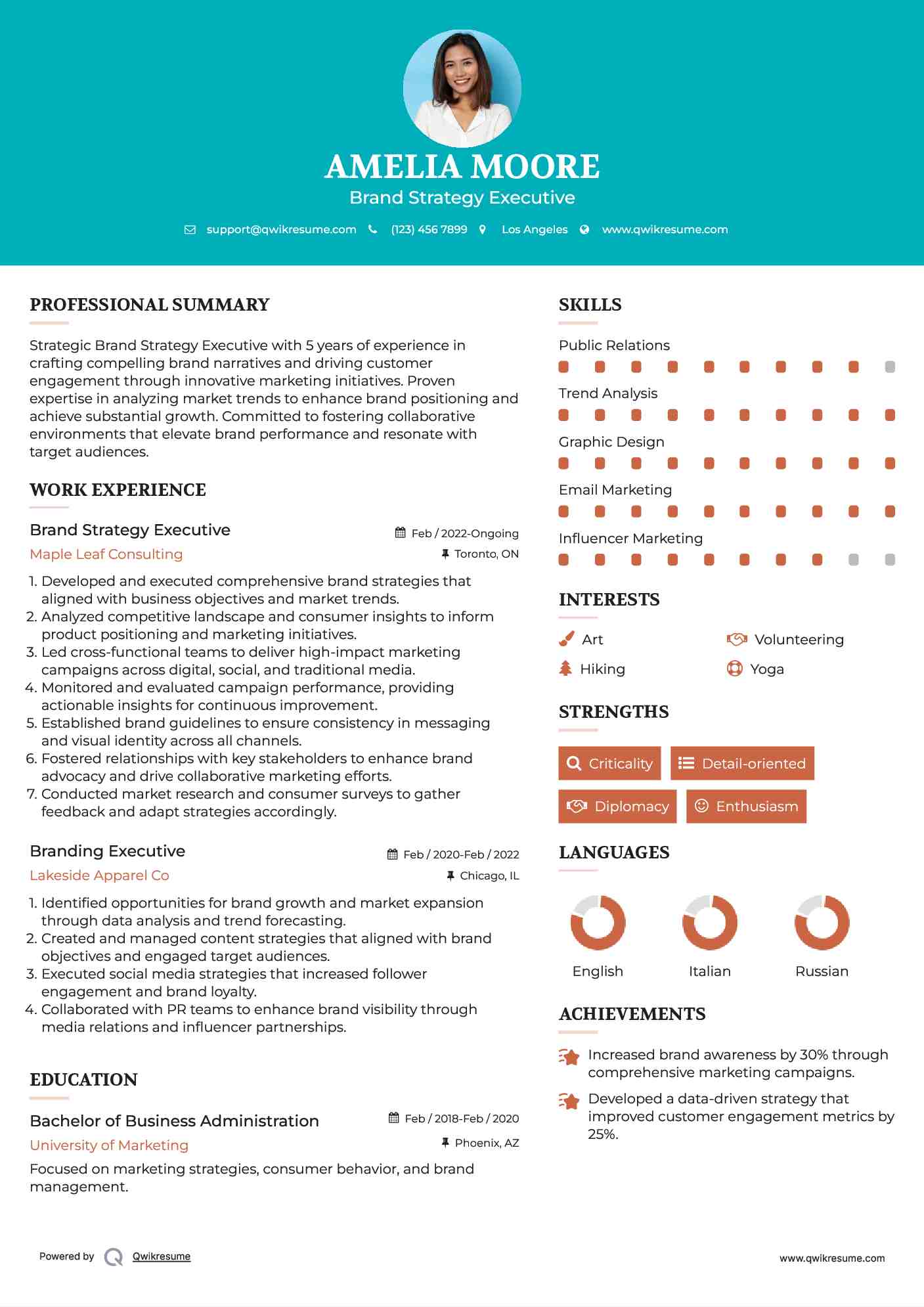 Brand Strategy Executive Resume Model
