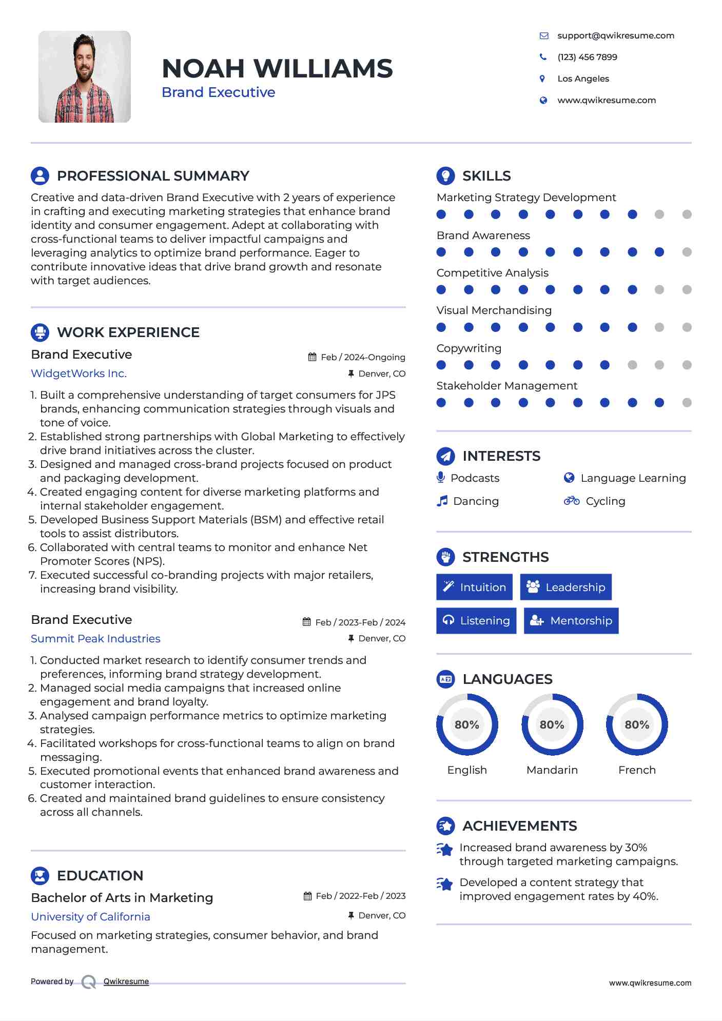 Brand Executive Resume Format