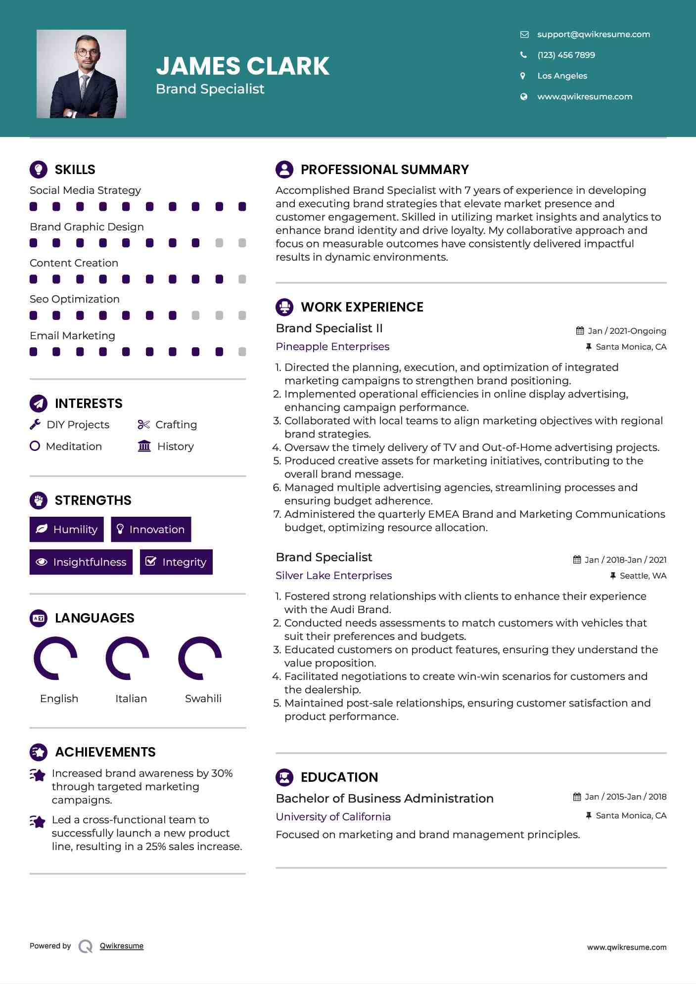 Brand Specialist II Resume Format