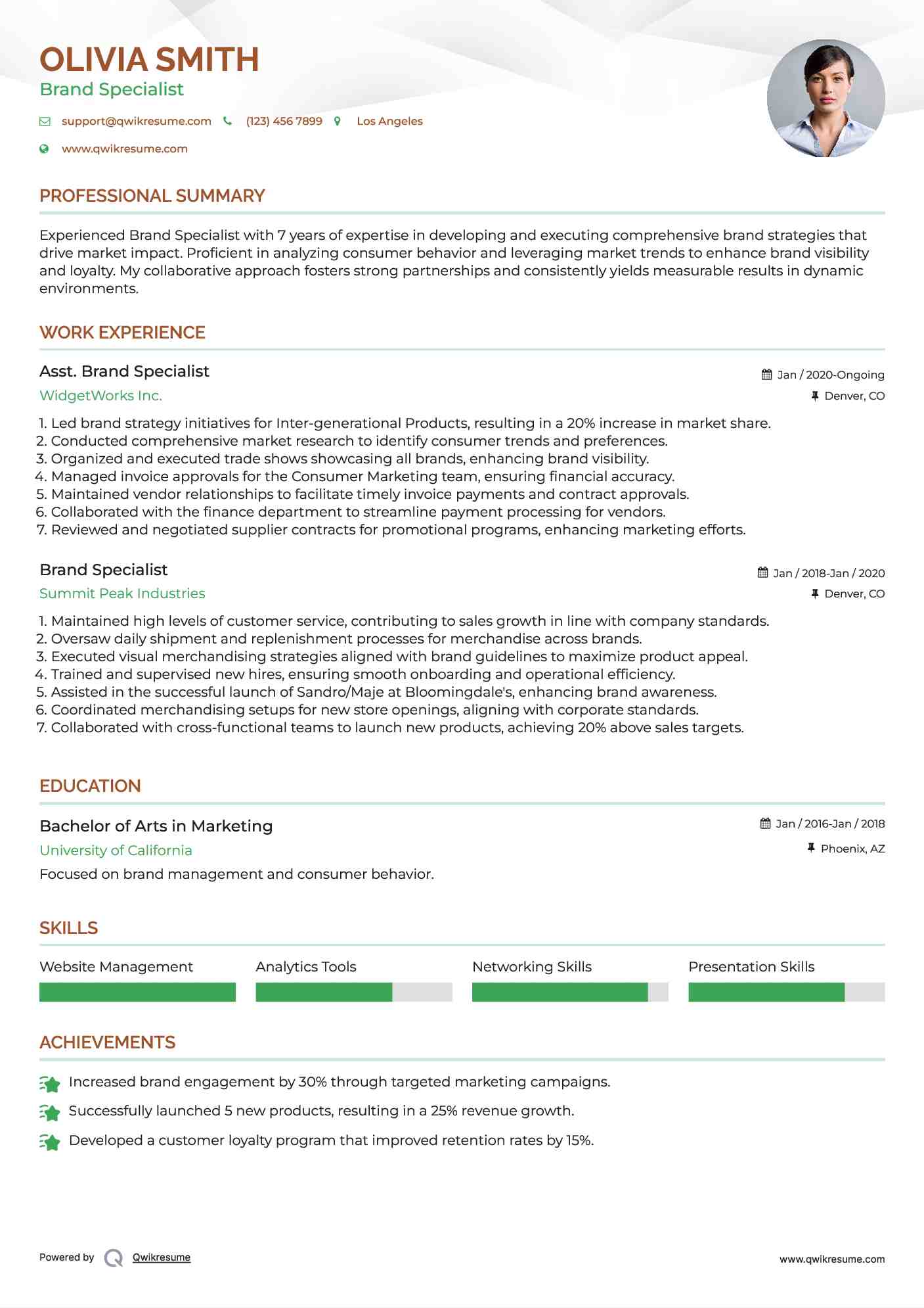 Asst. Brand Specialist Resume Template