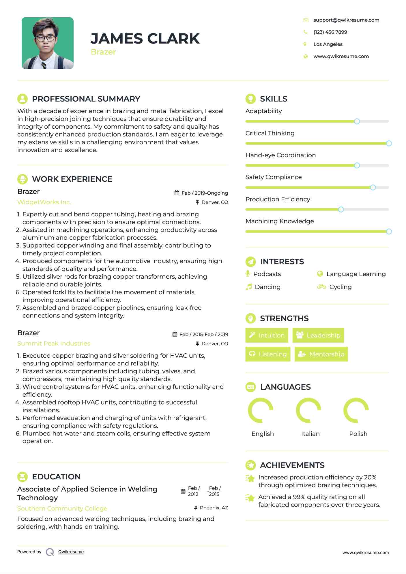 Brazer Resume Format