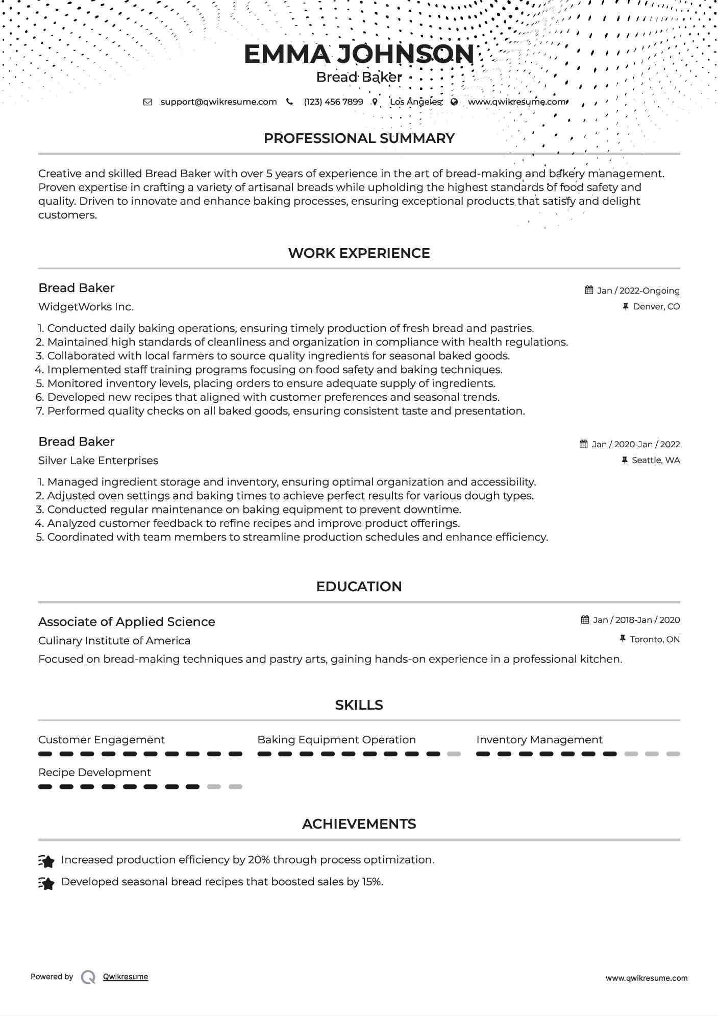 Bread Baker Resume Format