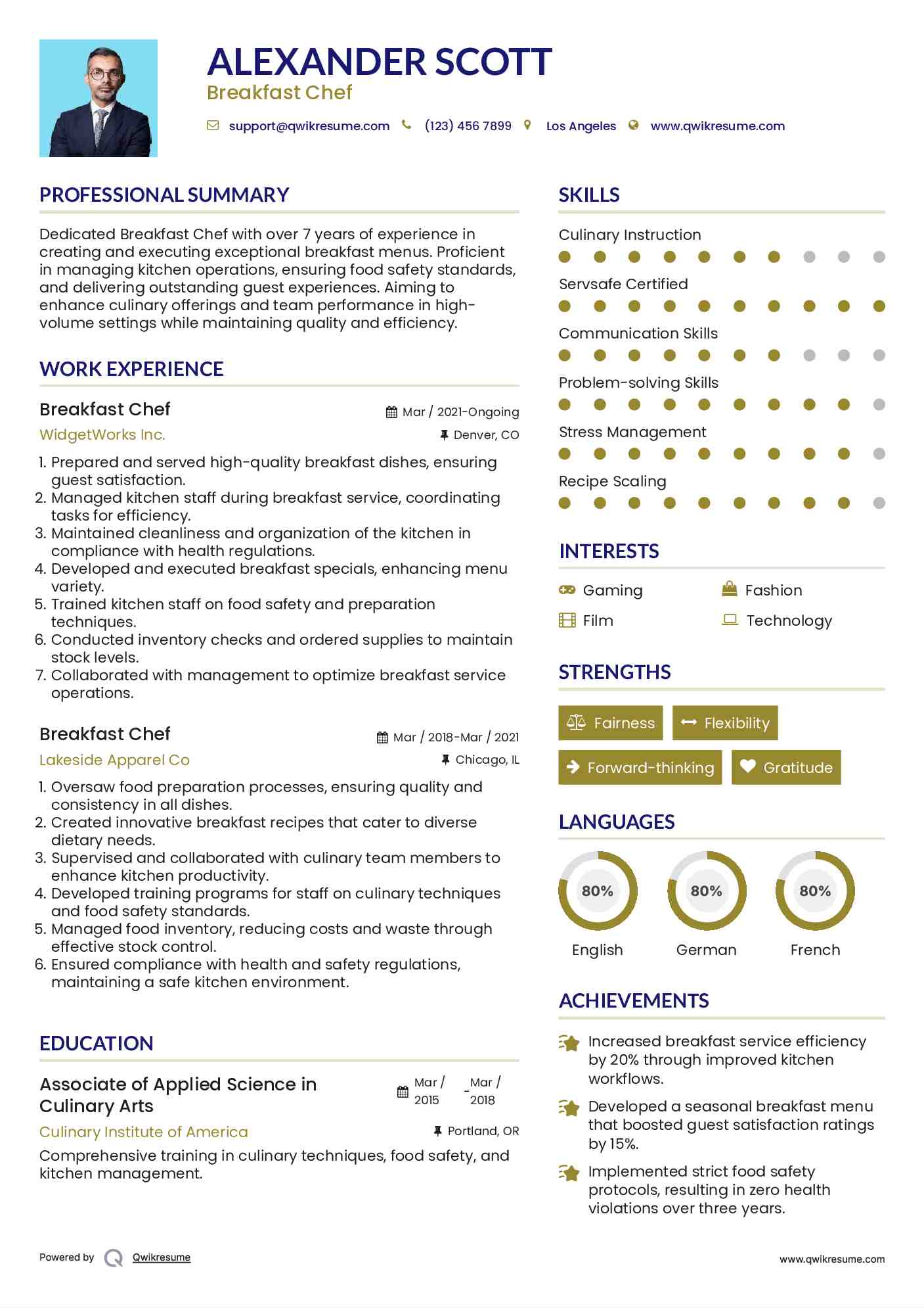 Breakfast Chef Resume Format