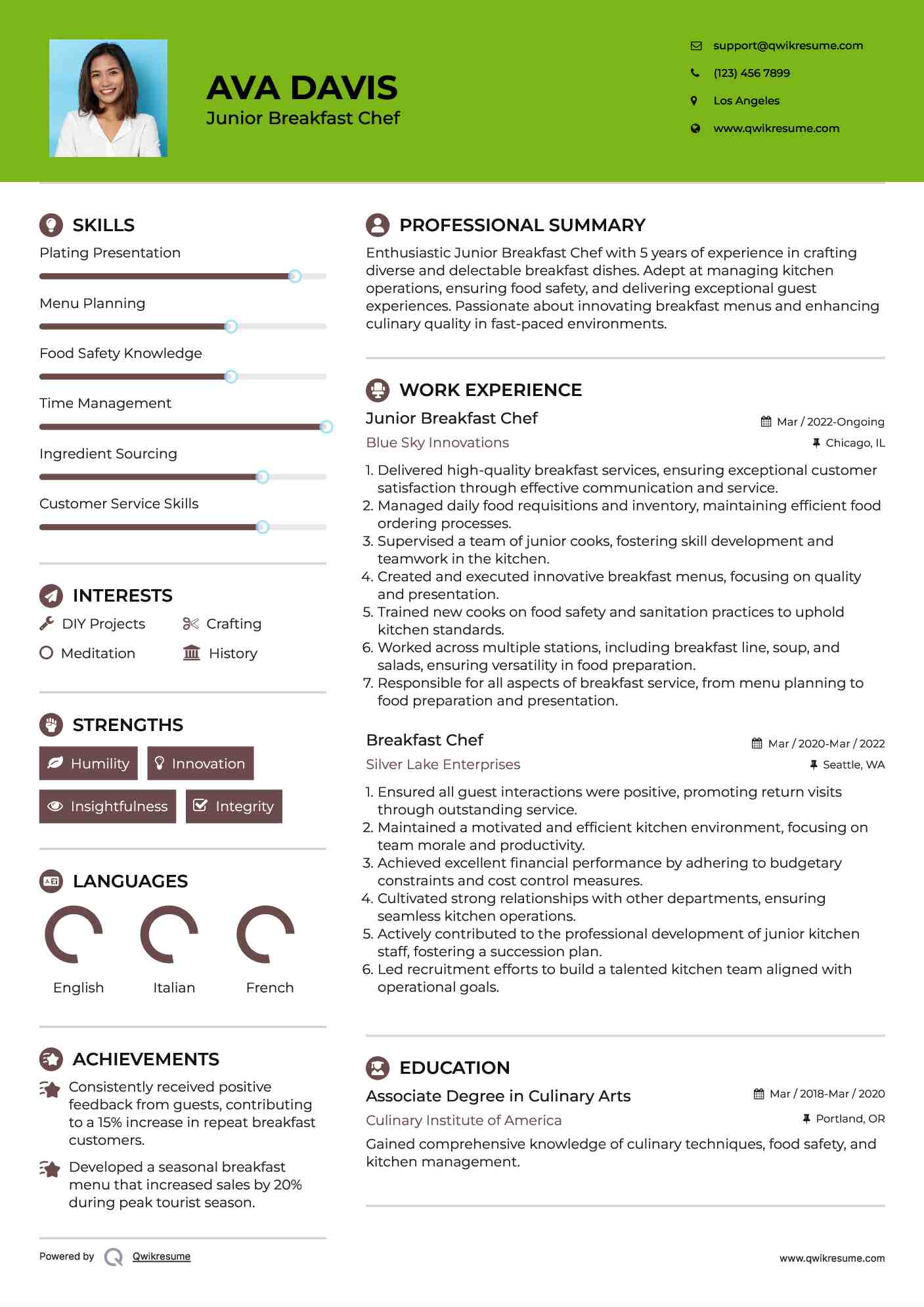 Junior Breakfast Chef Resume Model