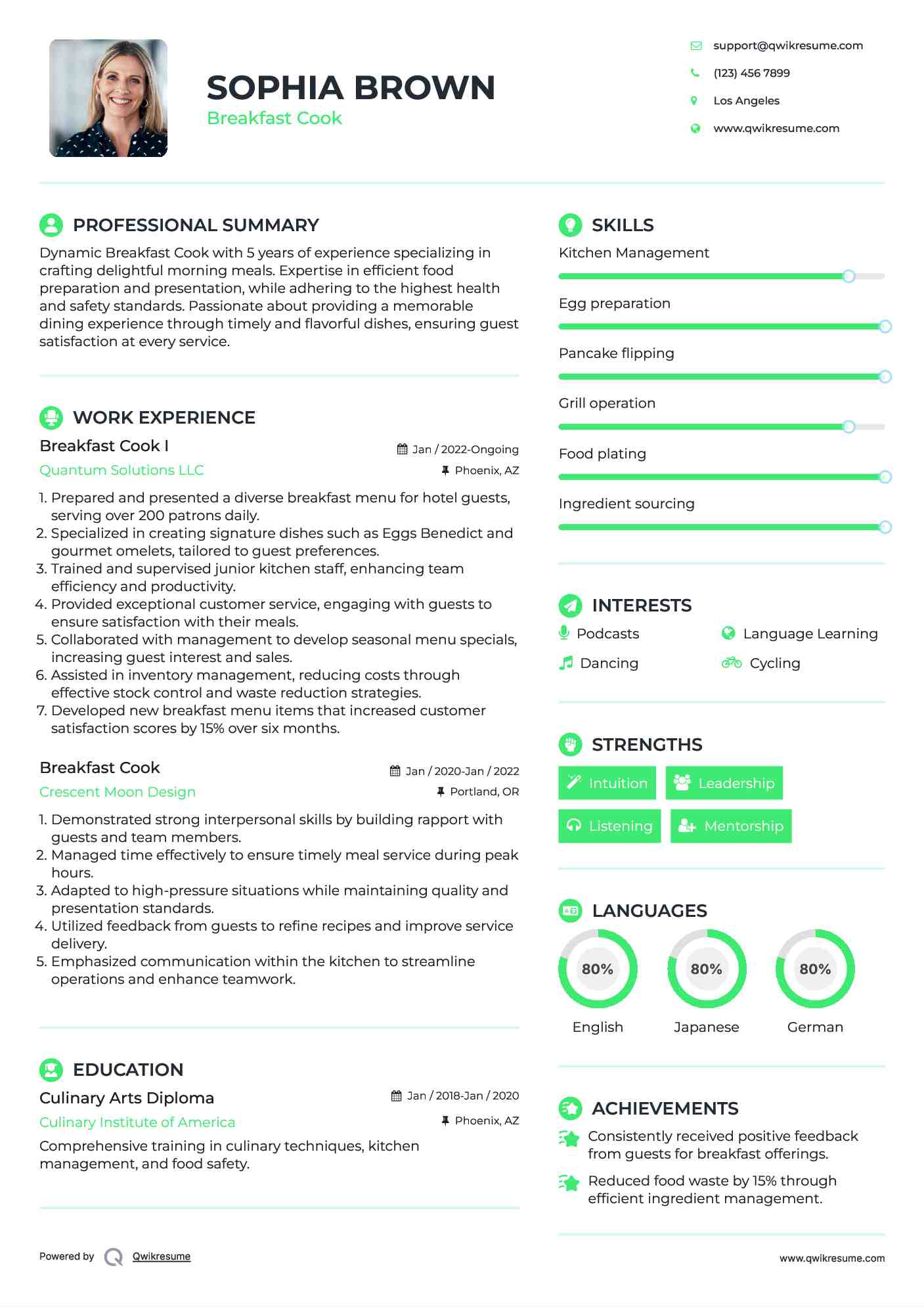 Breakfast Cook I Resume Format