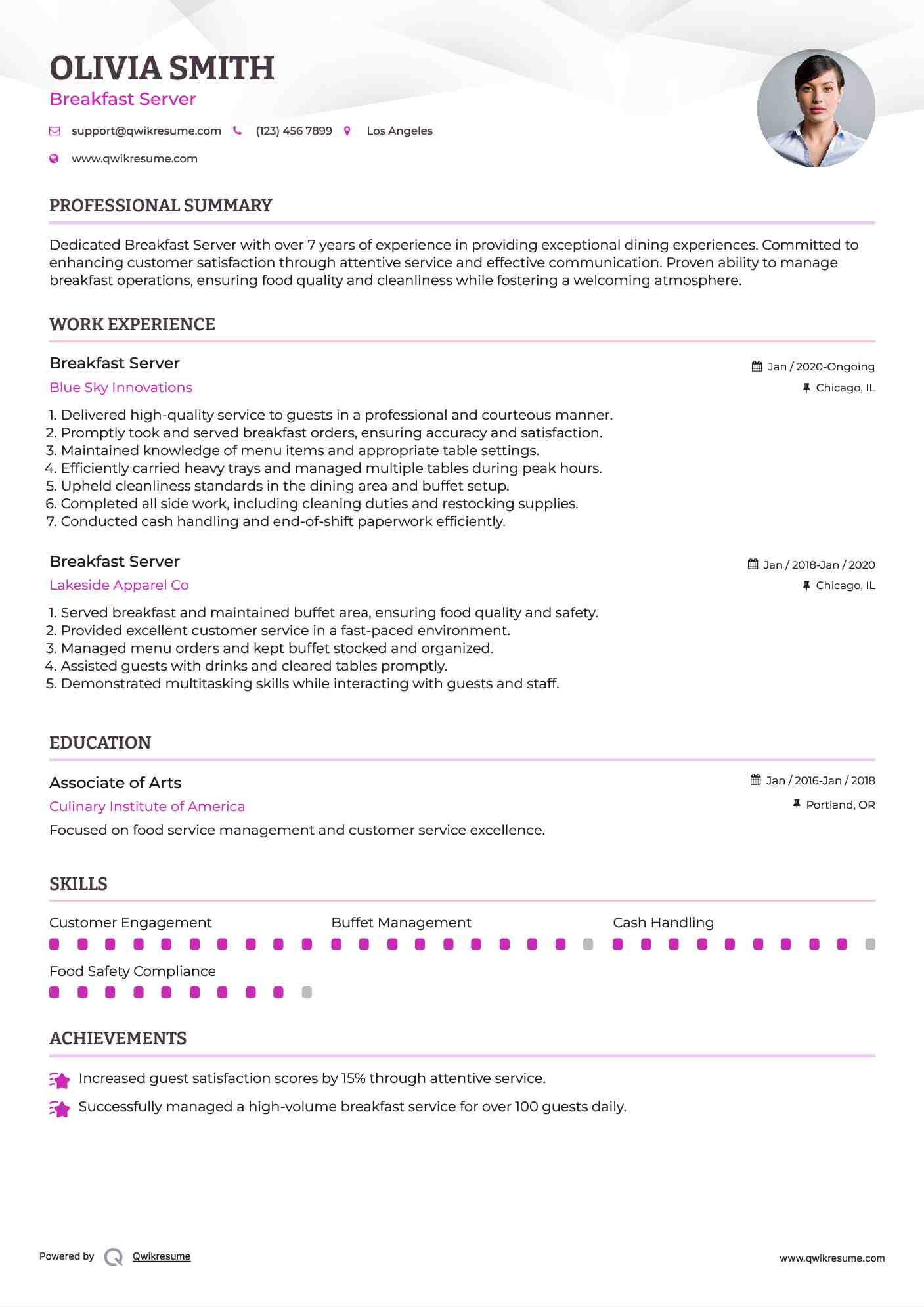 Breakfast Server Resume Format