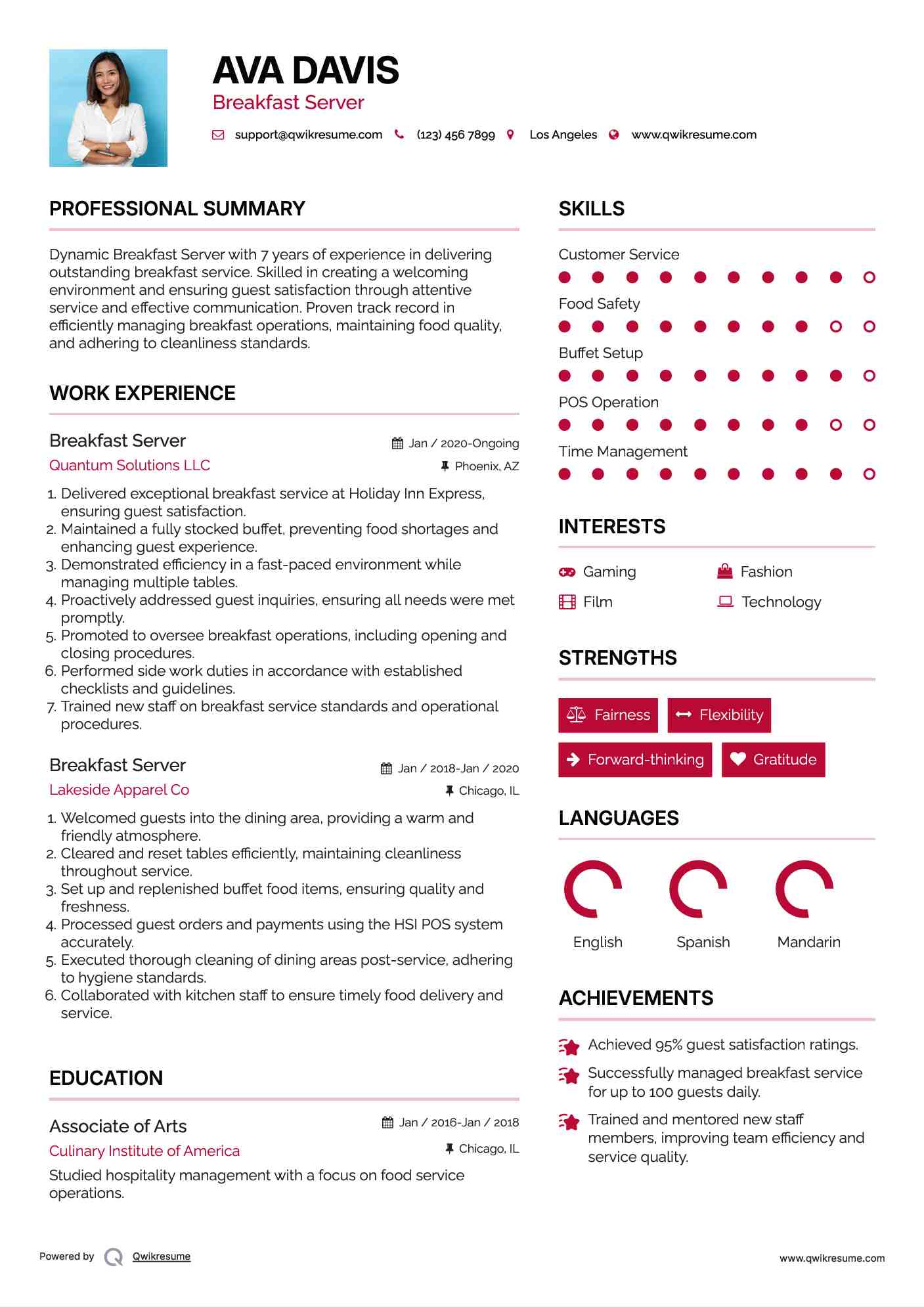 Breakfast Server Resume Template