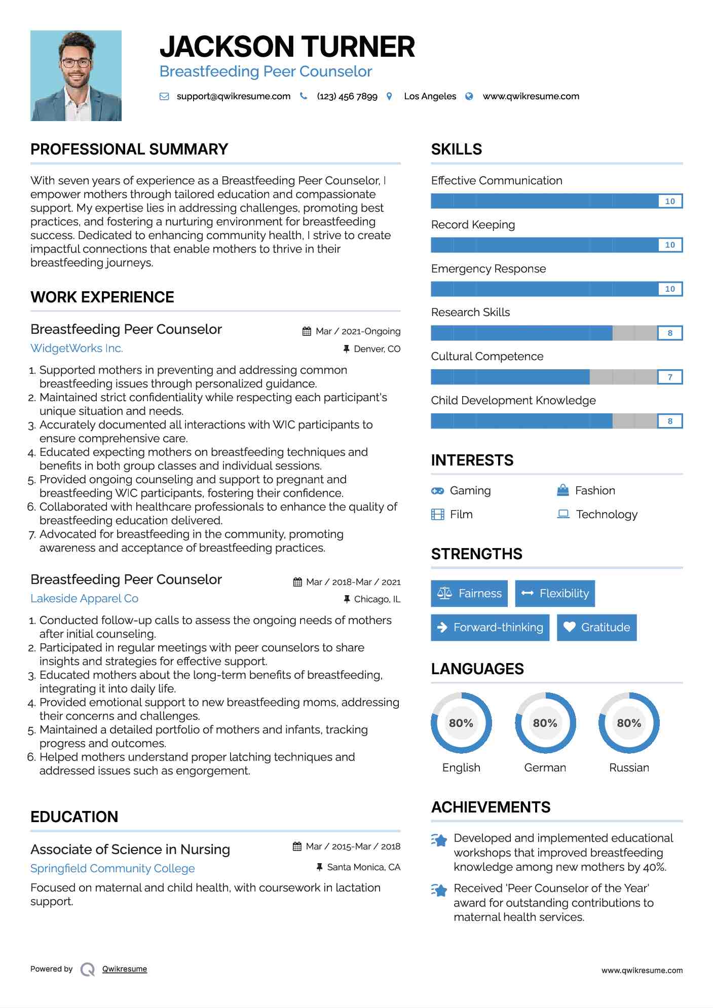 Breastfeeding Peer Counselor Resume Format