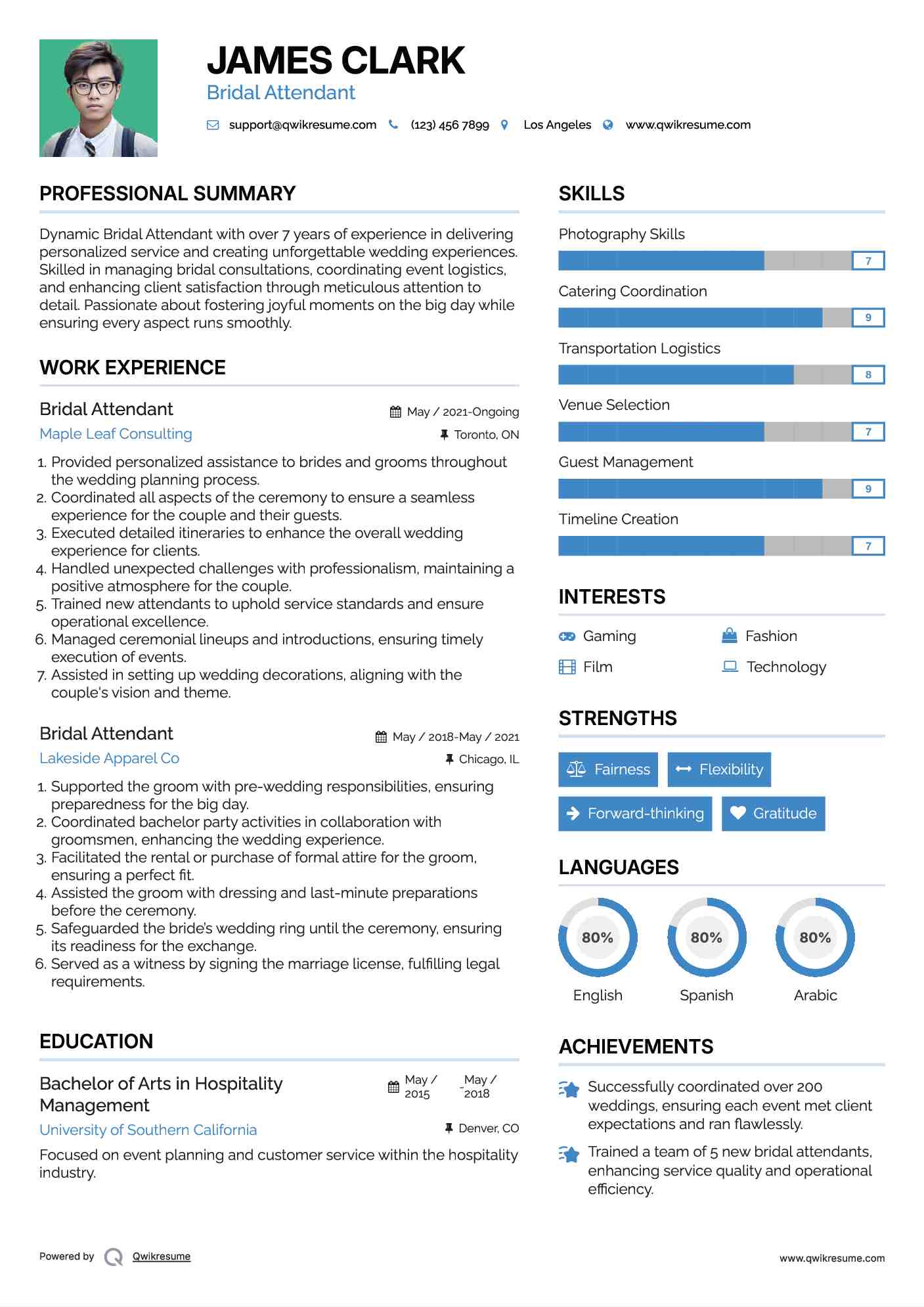 Bridal Attendant Resume Sample