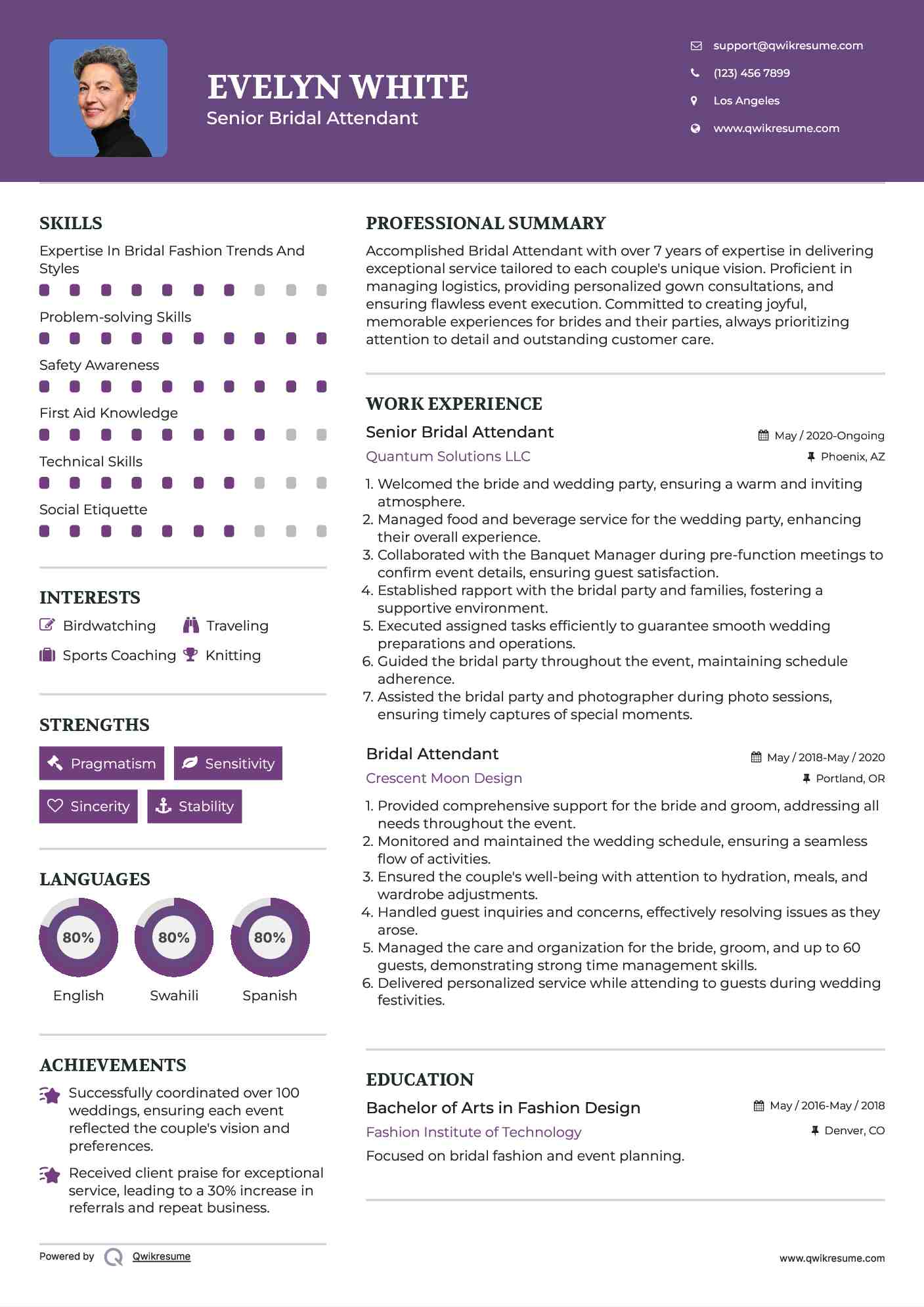 Senior Bridal Attendant Resume Template