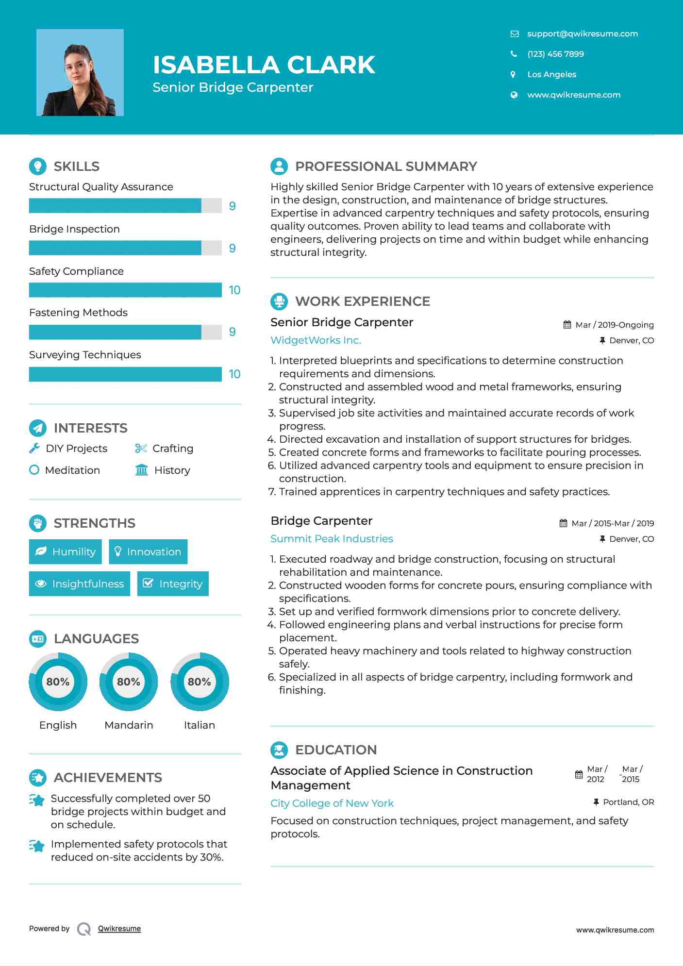 Senior Bridge Carpenter Resume Example