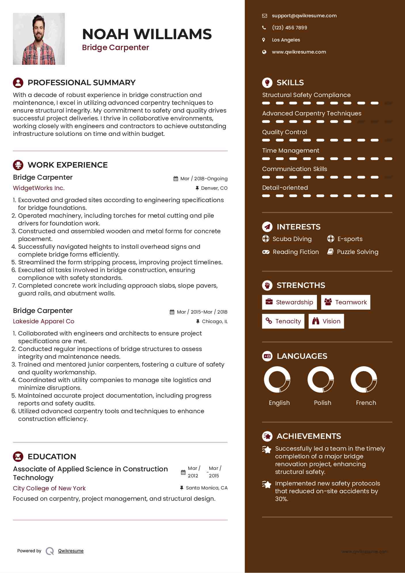 Bridge Carpenter Resume Model