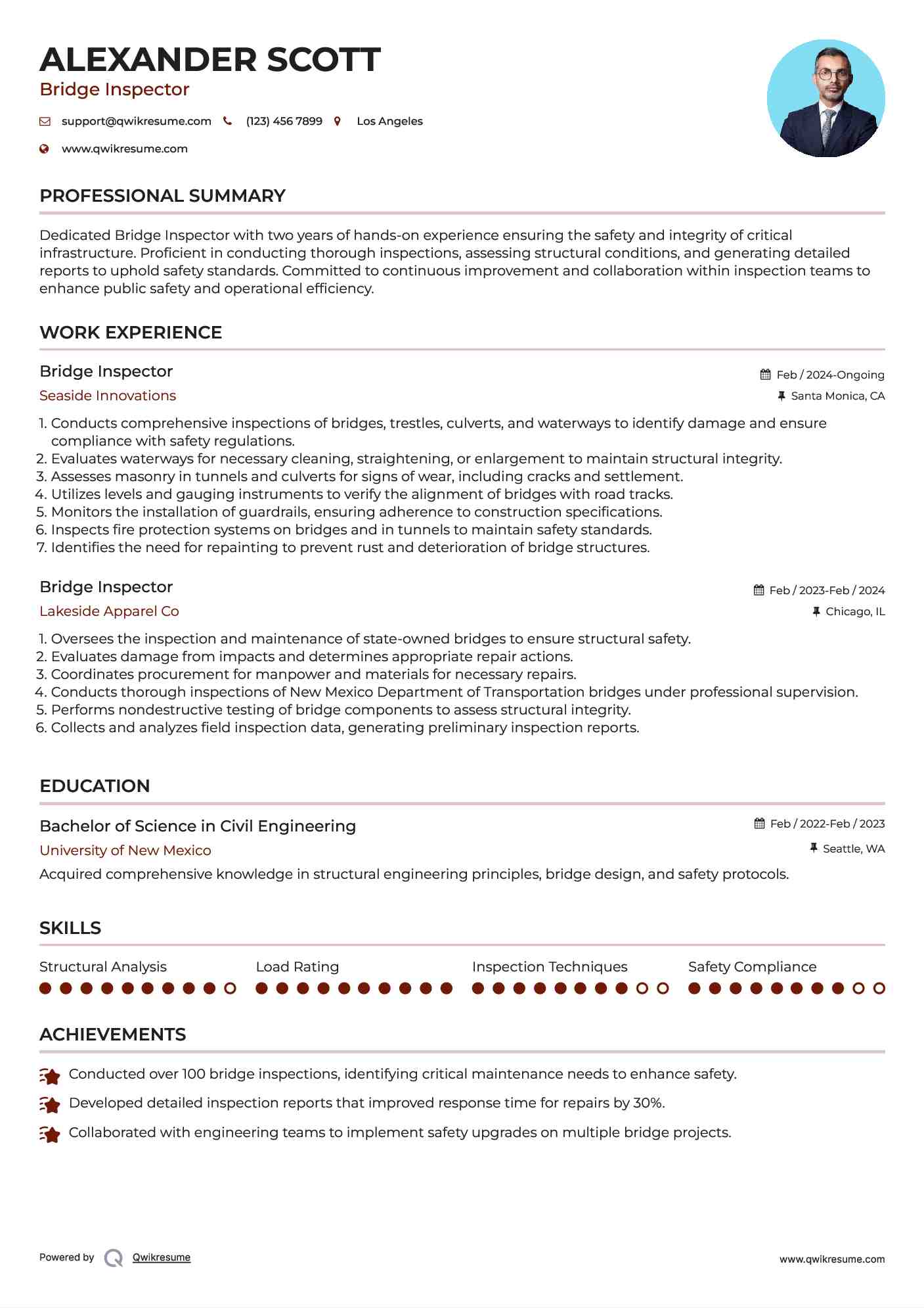 Bridge Inspector Resume Format