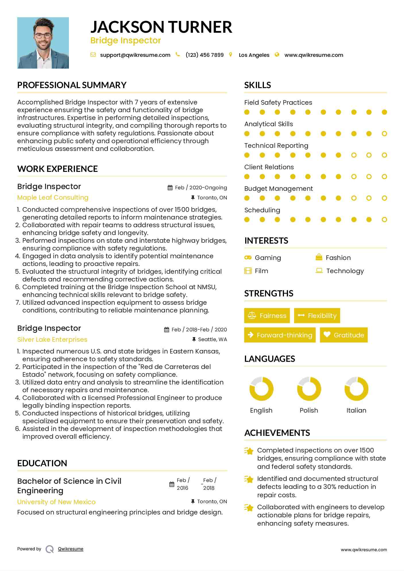 Bridge Inspector Resume Model