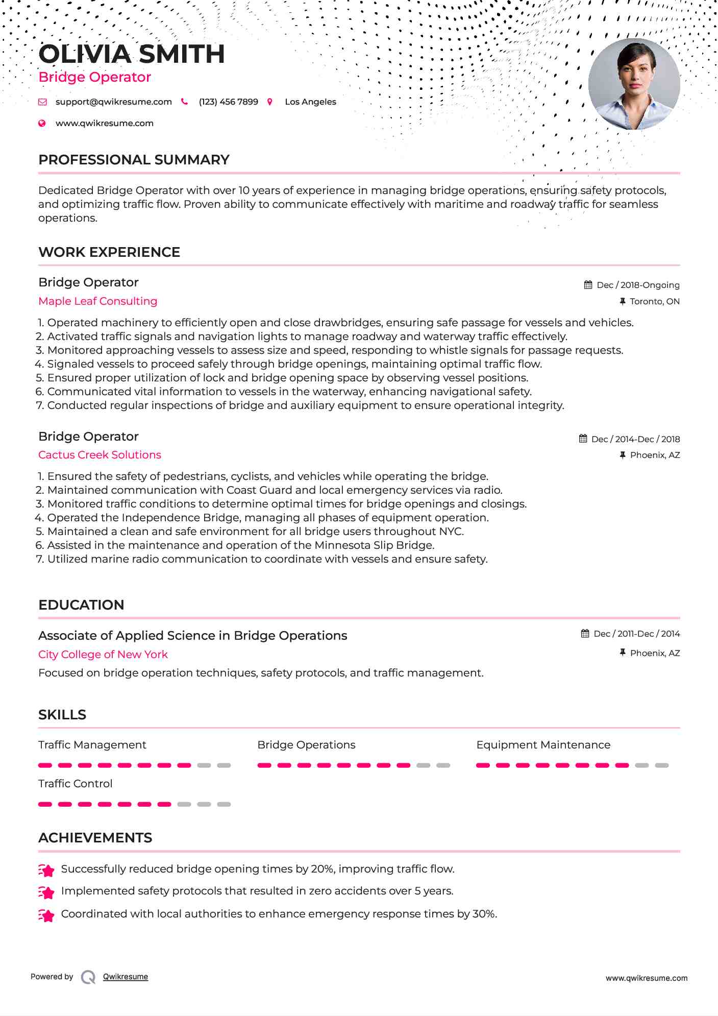 Bridge Operator Resume Samples QwikResume