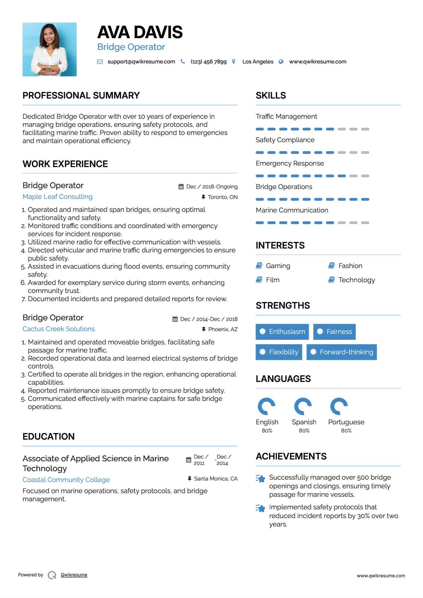 Bridge Operator Resume Model