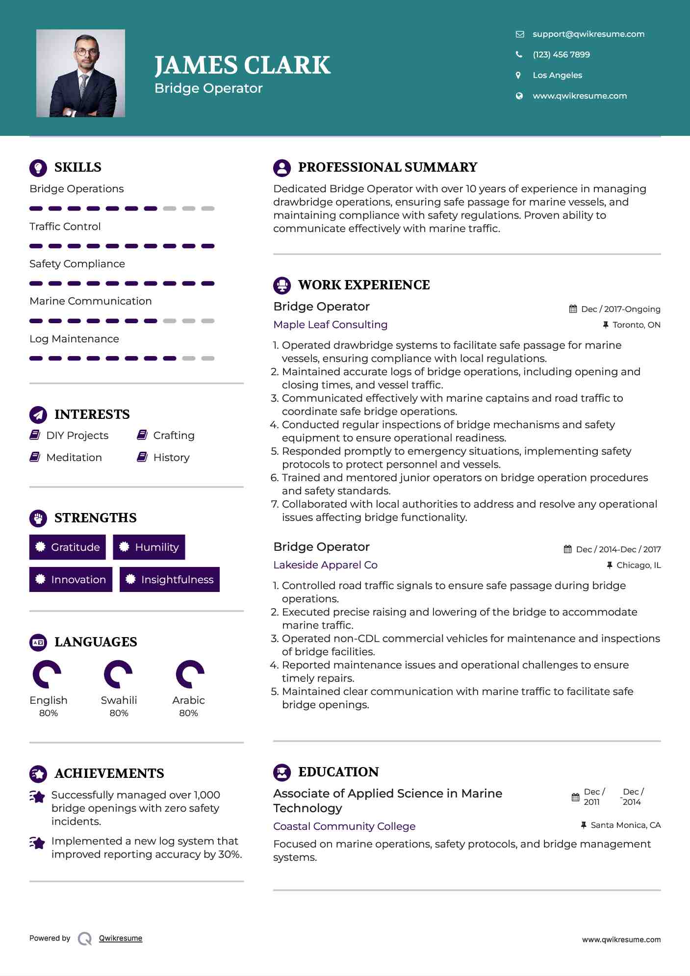 Bridge Operator Resume Example