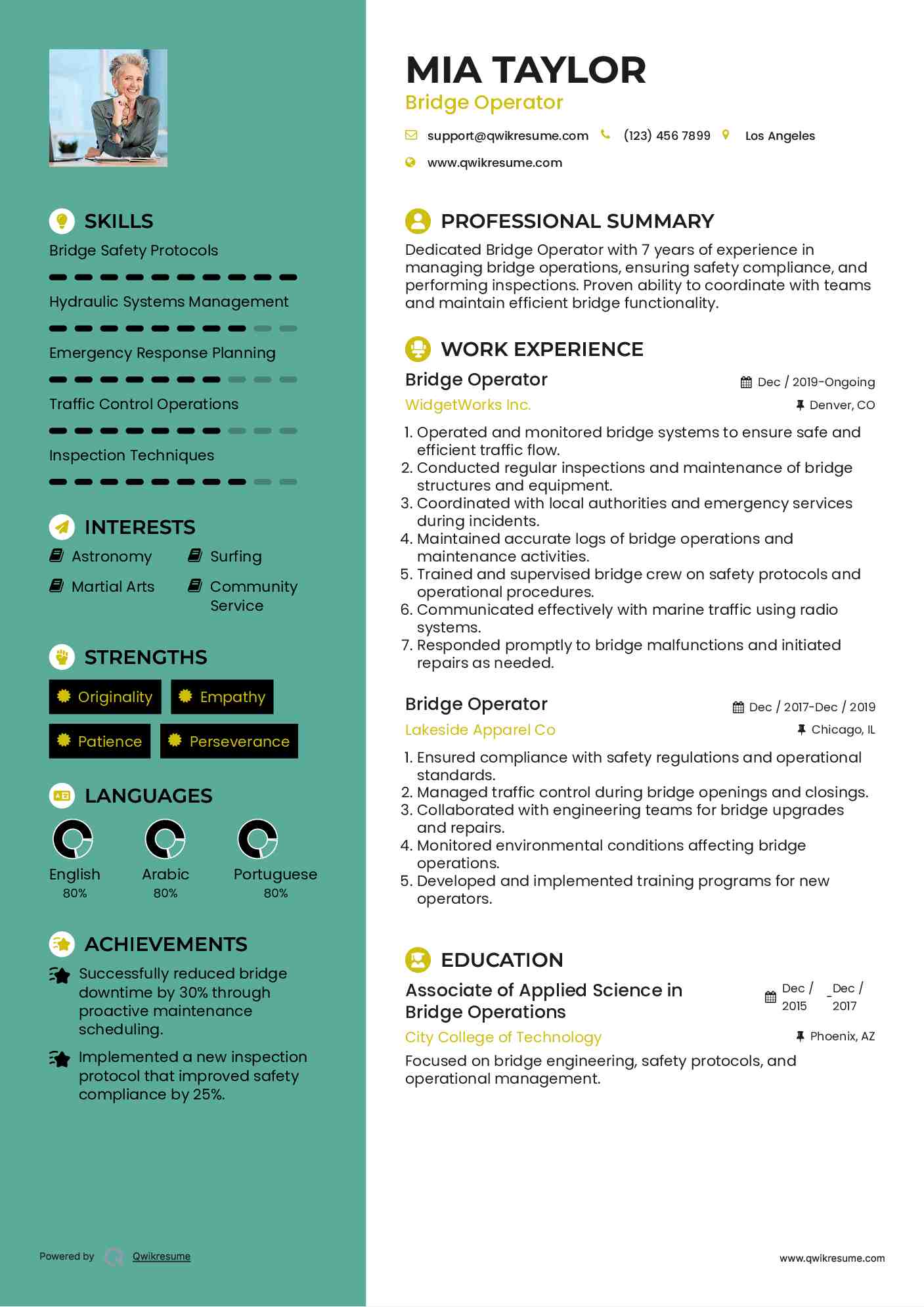 Bridge Operator Resume Model