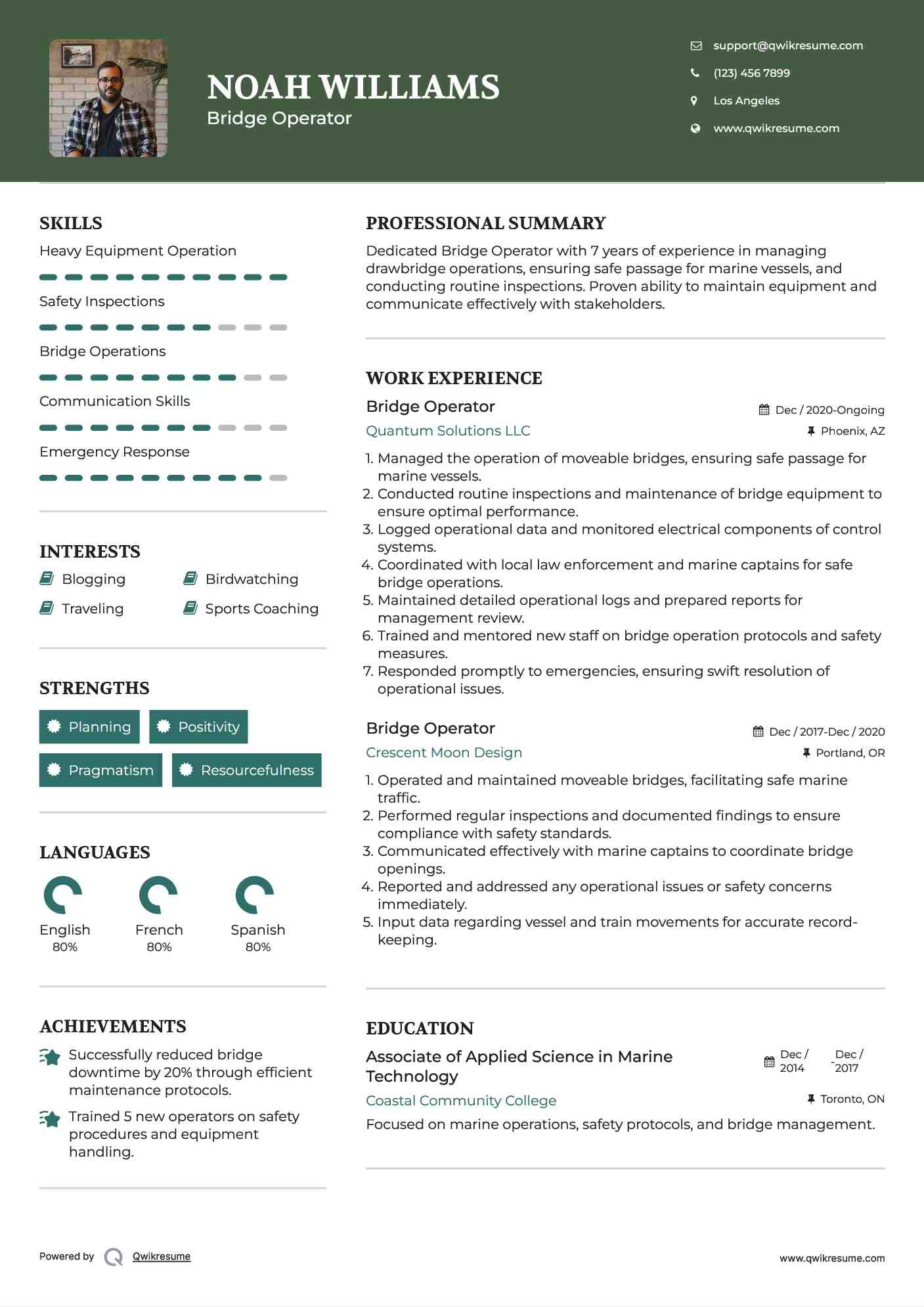 Bridge Operator Resume Template
