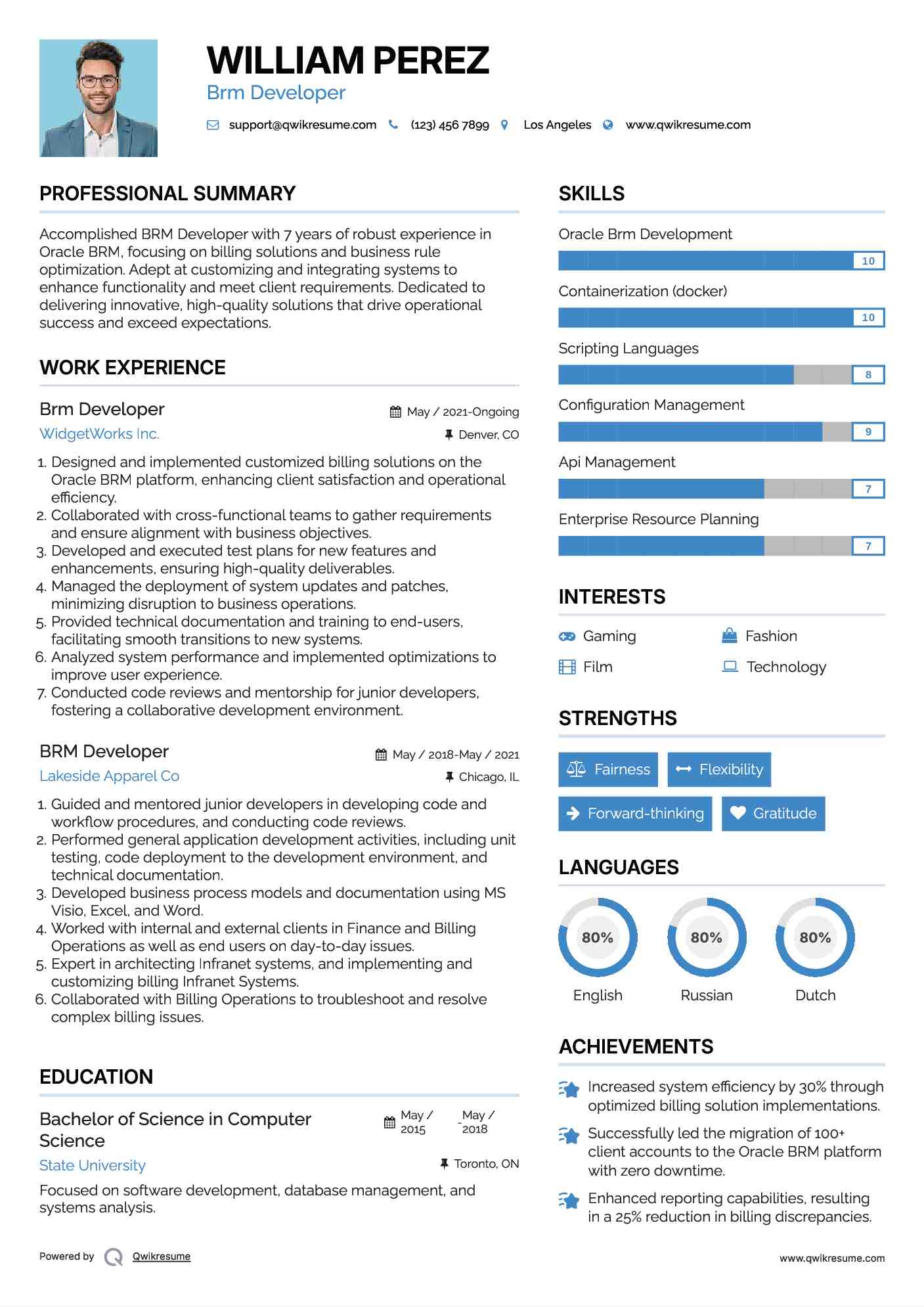 Brm Developer Resume Model