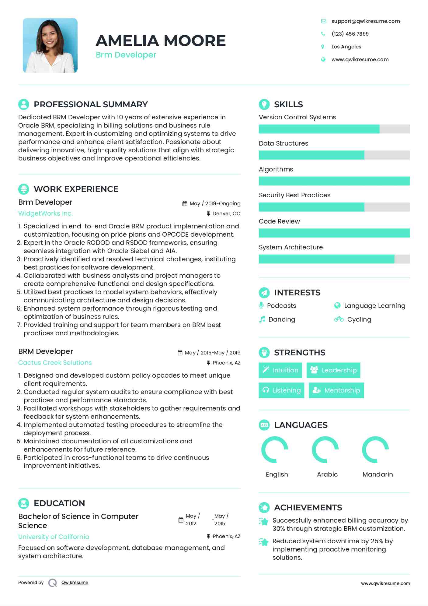 Brm Developer Resume Model