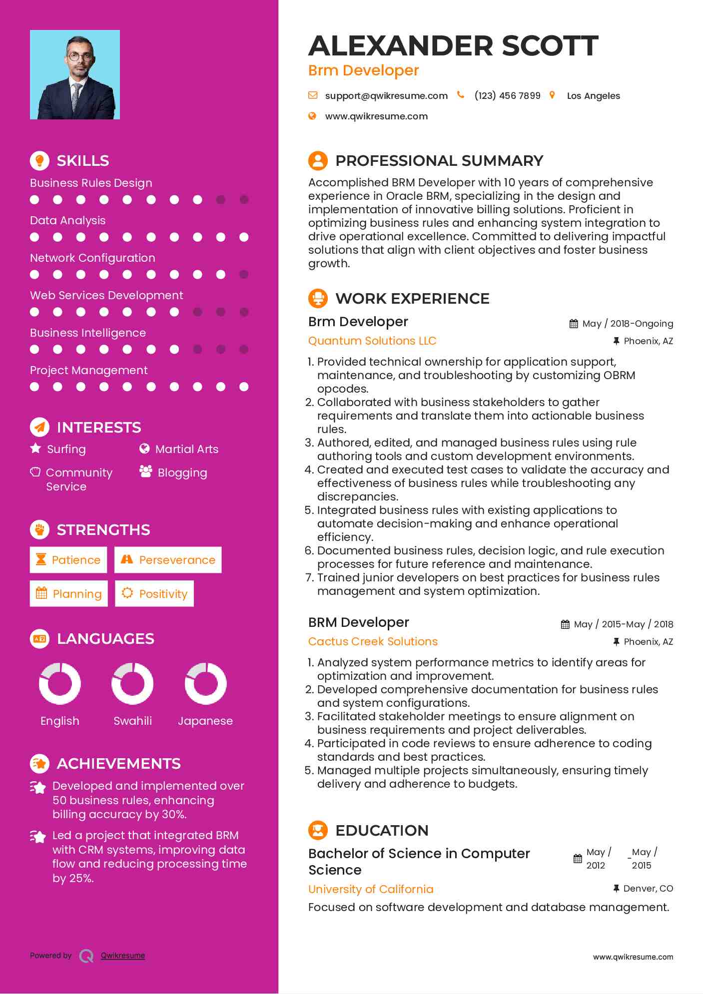 Brm Developer Resume Format