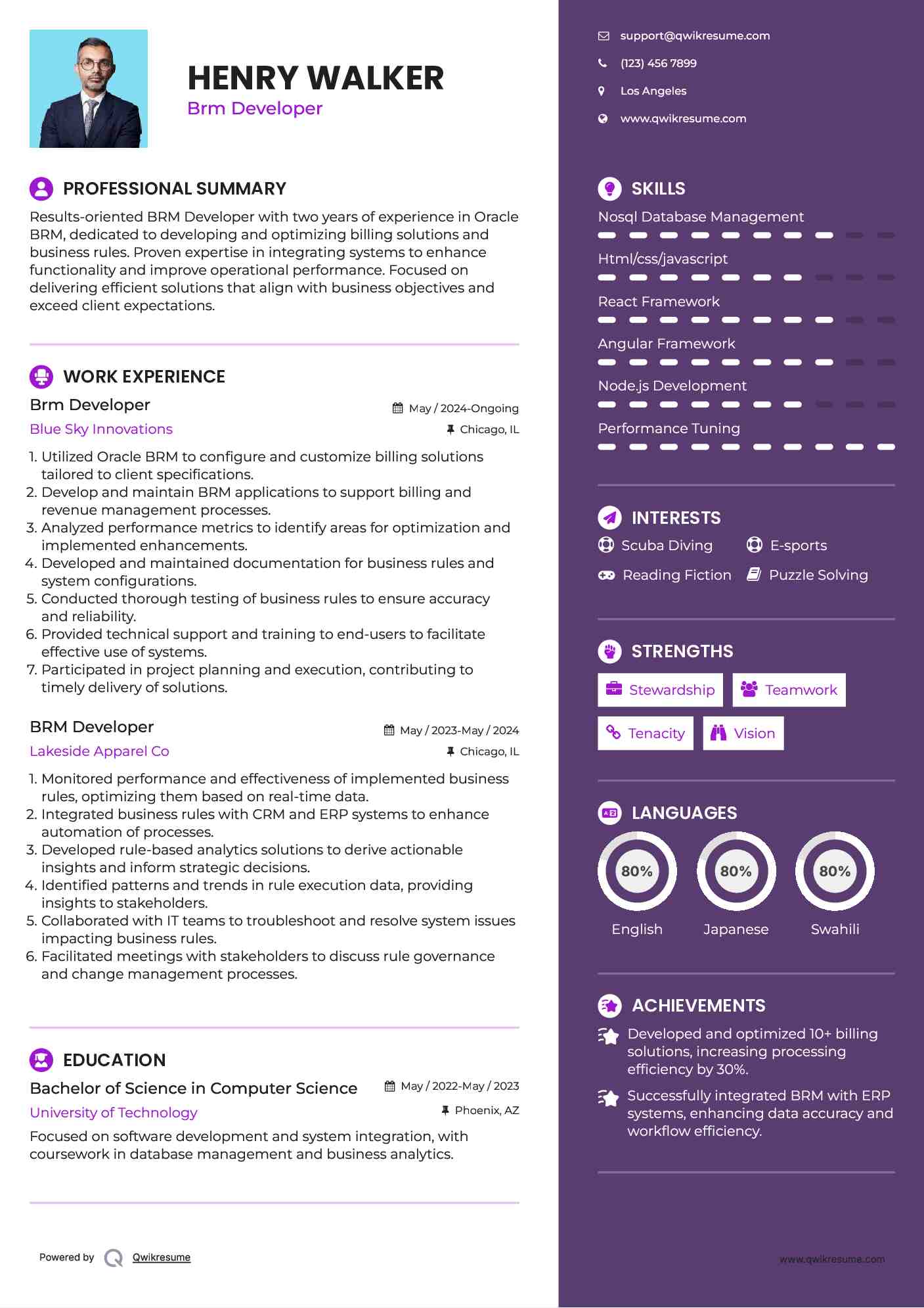 Brm Developer Resume Format