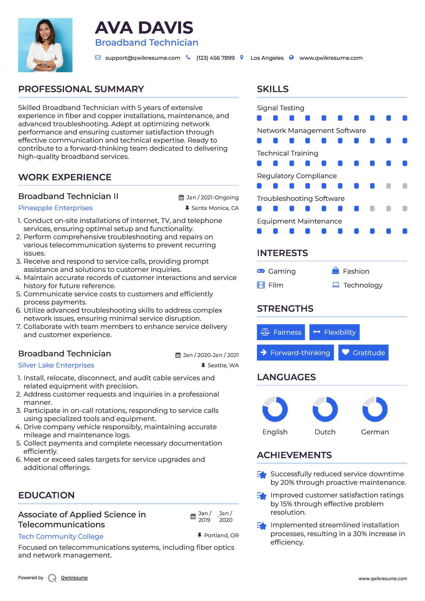 Broadband Technician II Resume Example