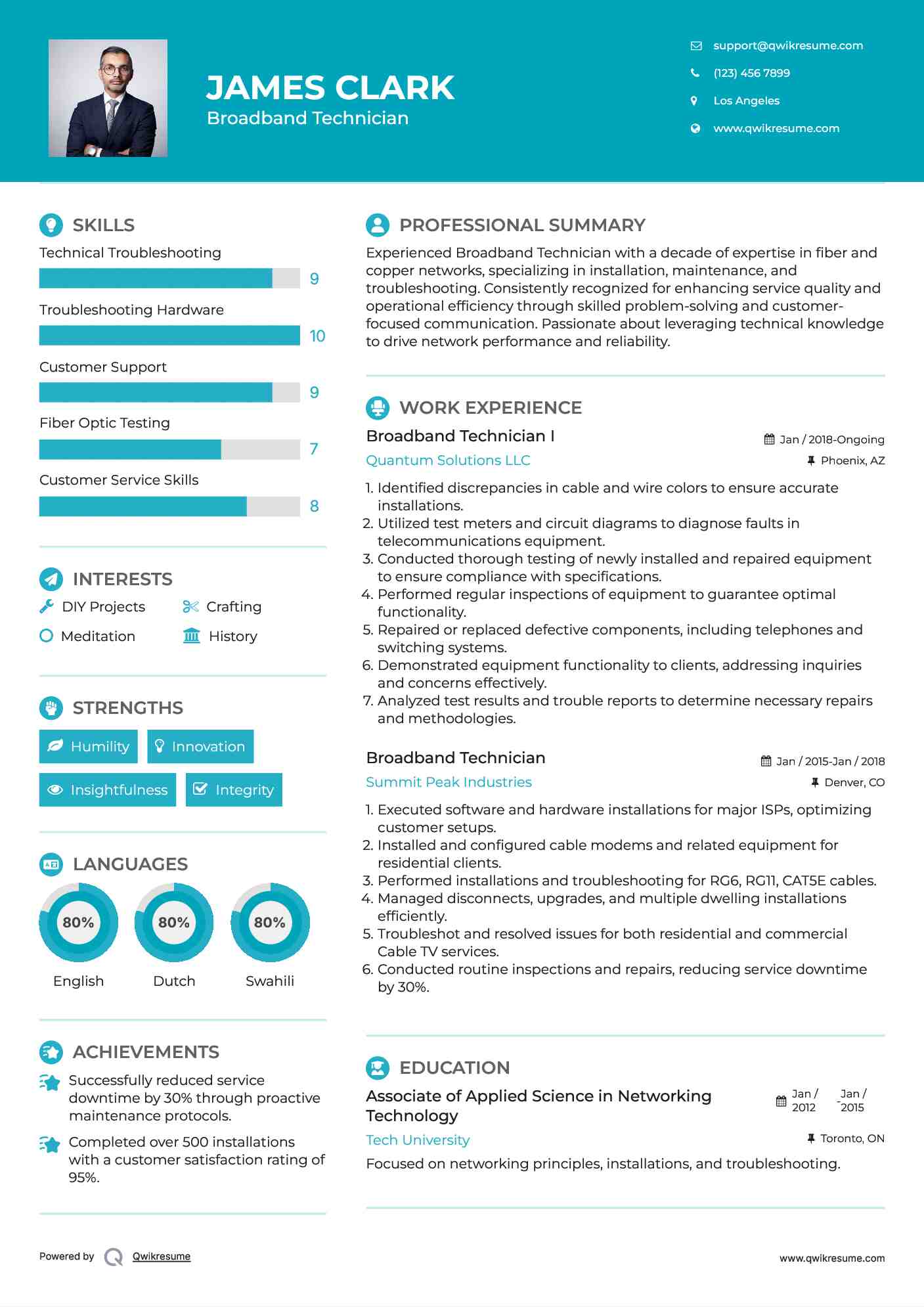 Broadband Technician I Resume Template