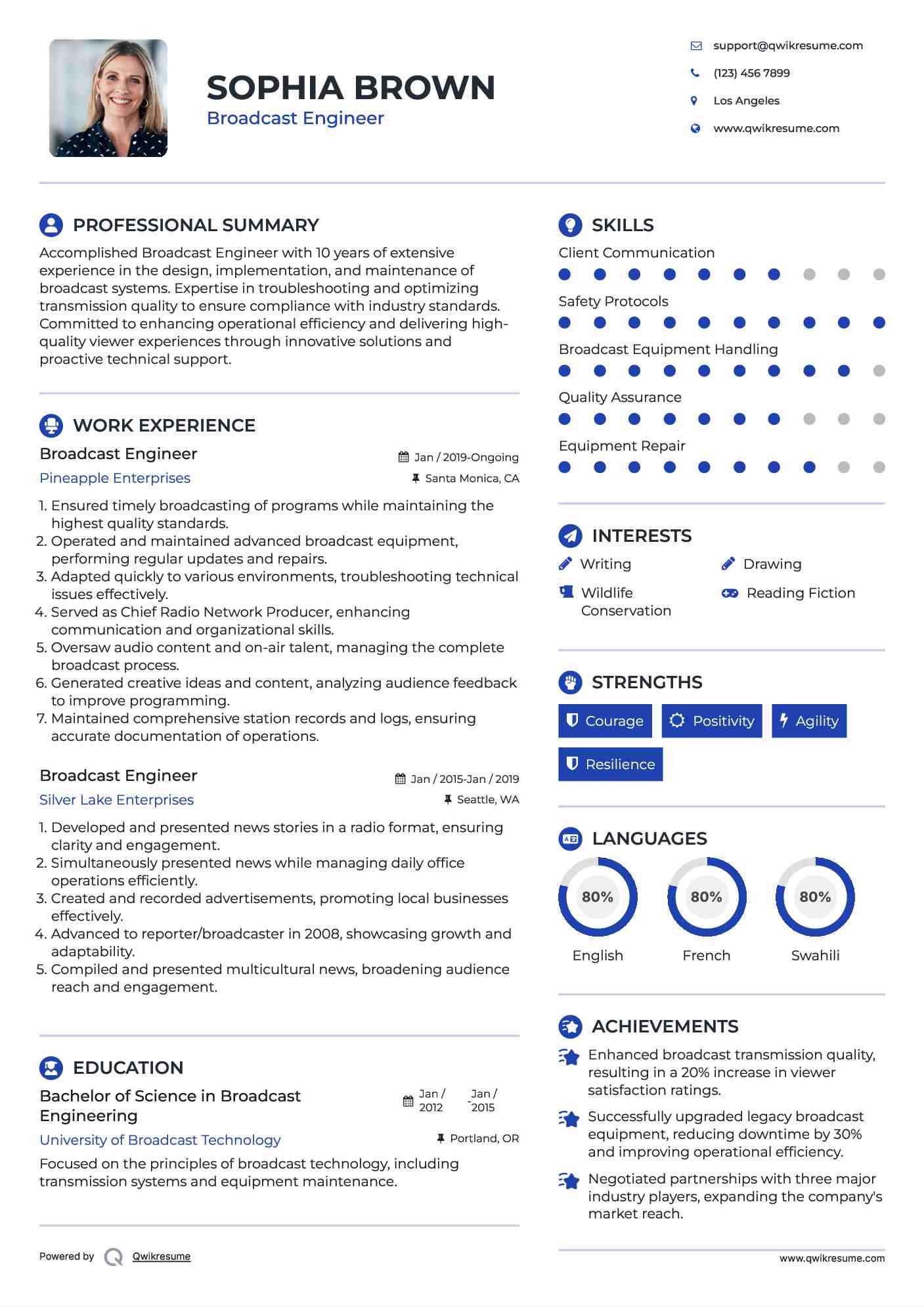 Broadcast Engineer  Resume Sample